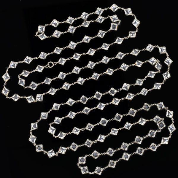 Vintage Art Deco German Silver Square Cut Crystal Necklace - 55cm Elegant Statement Jewelry for Evening Parties, Weddings & Special Occasions