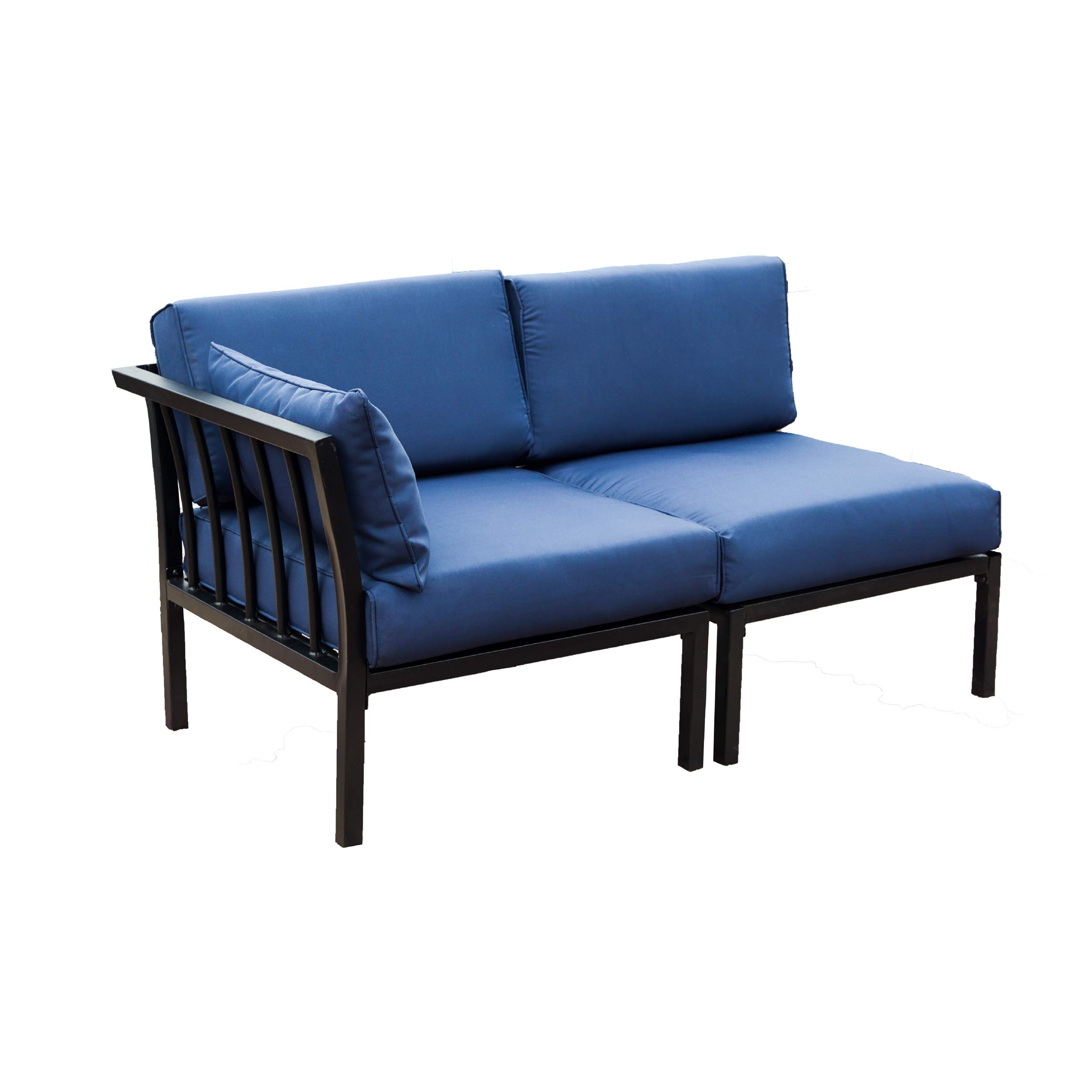 LOKATSE HOME 2-Piece Outdoor Sectional Sofa Set - Armless Corner Couch with Blue Cushions for Patio, Garden, Deck & Backyard Relaxation