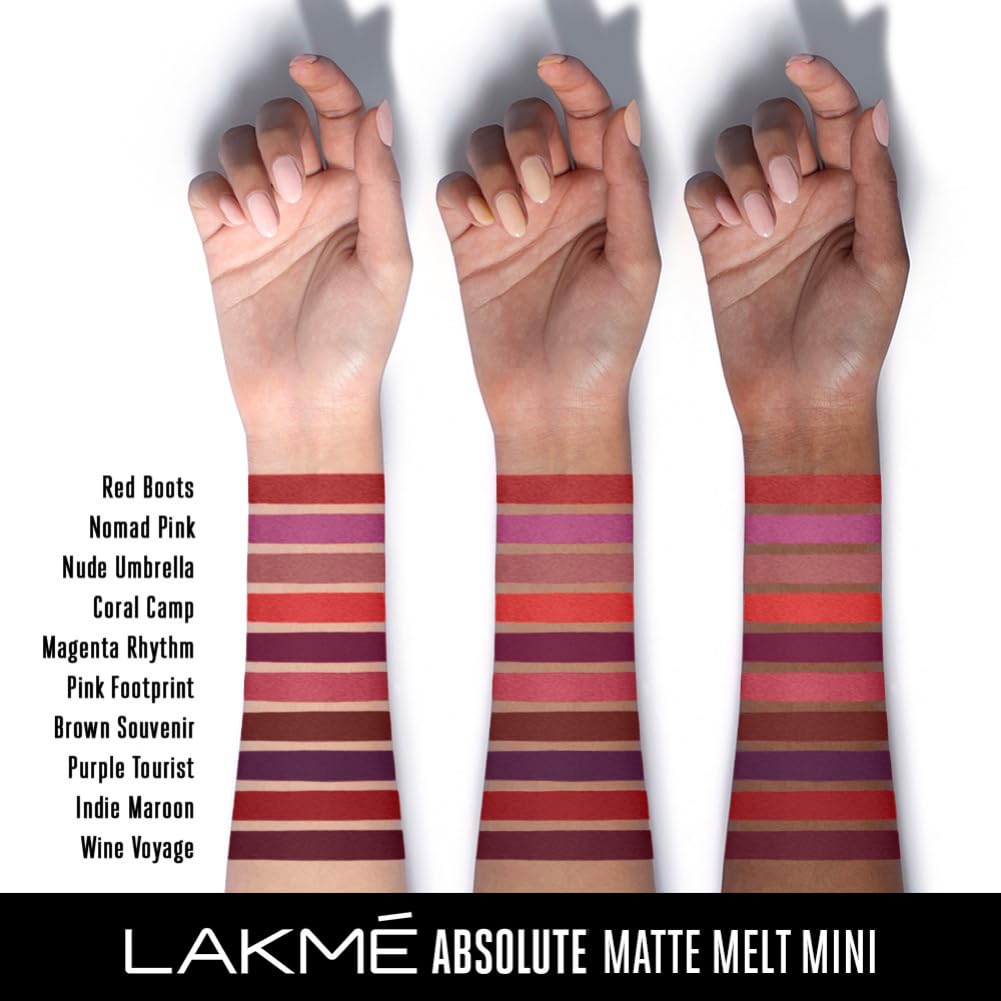 Lakmé Absolute Matte Melt Mini Liquid Lipstick - Velvety Matte Finish, Long-Wearing & Featherlight, Intense Color Payoff with Rosehip Oil | Magenta Rhythm Shade | Perfect for Travel, Daily Wear & Special Occasions