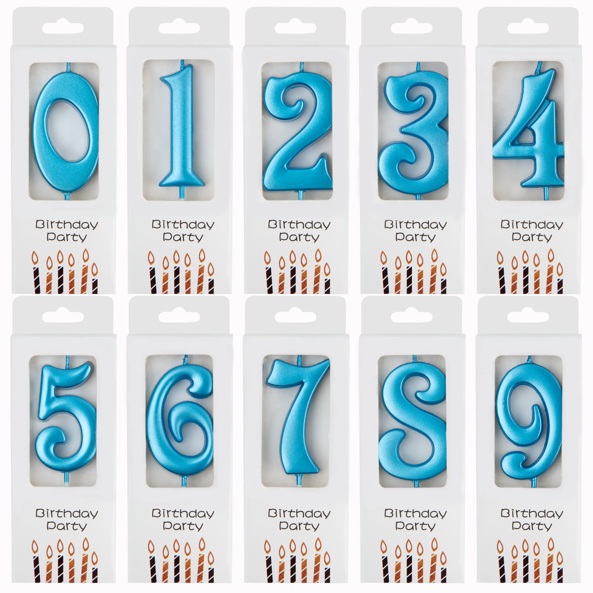 Blue Number Birthday Candles (10-Count) for Parties & Baby Showers