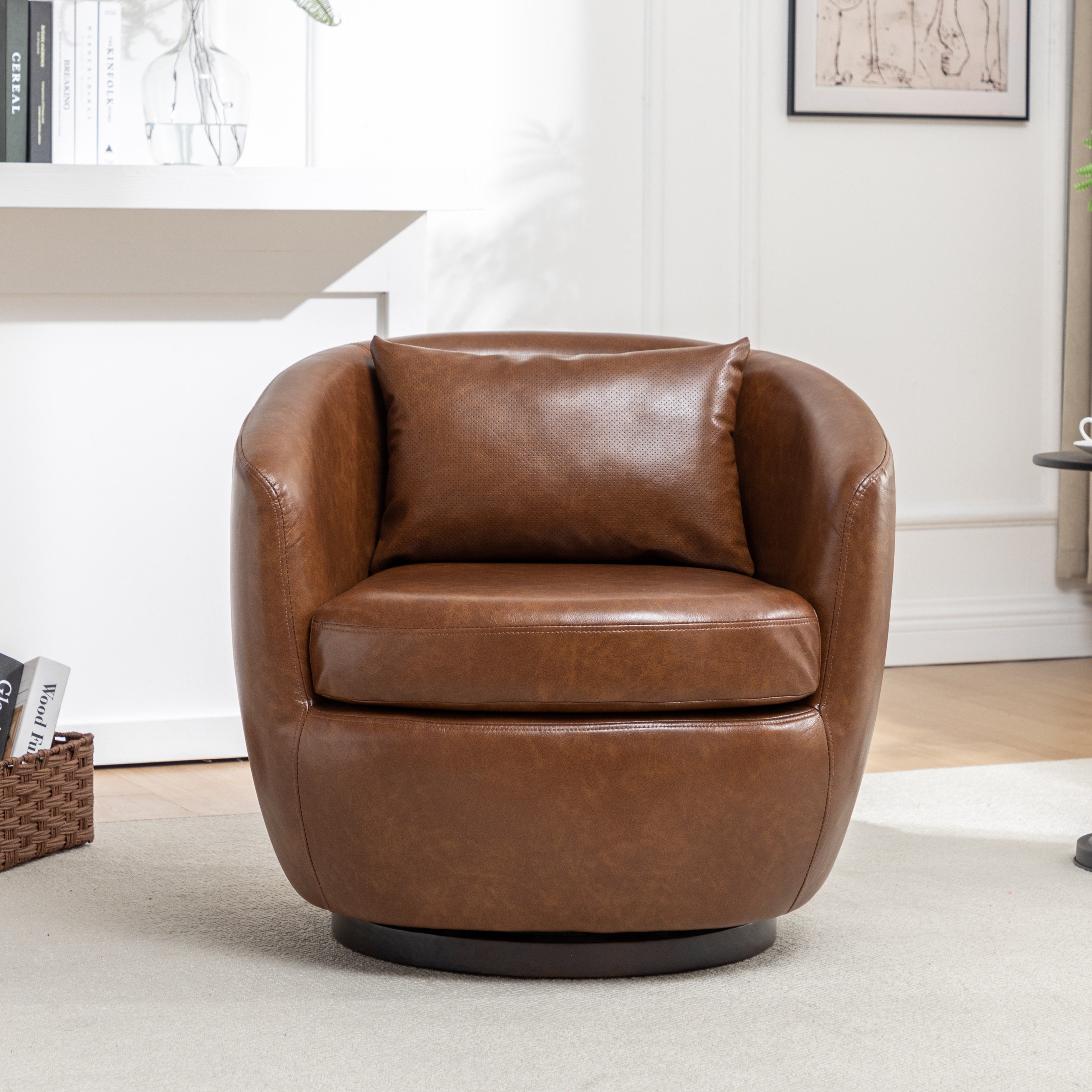 Roundhill Furniture Orenza Modern Faux Leather Swivel Barrel Accent Club Chair - Stylish Living Room Seating for Home Office & Lounge Areas