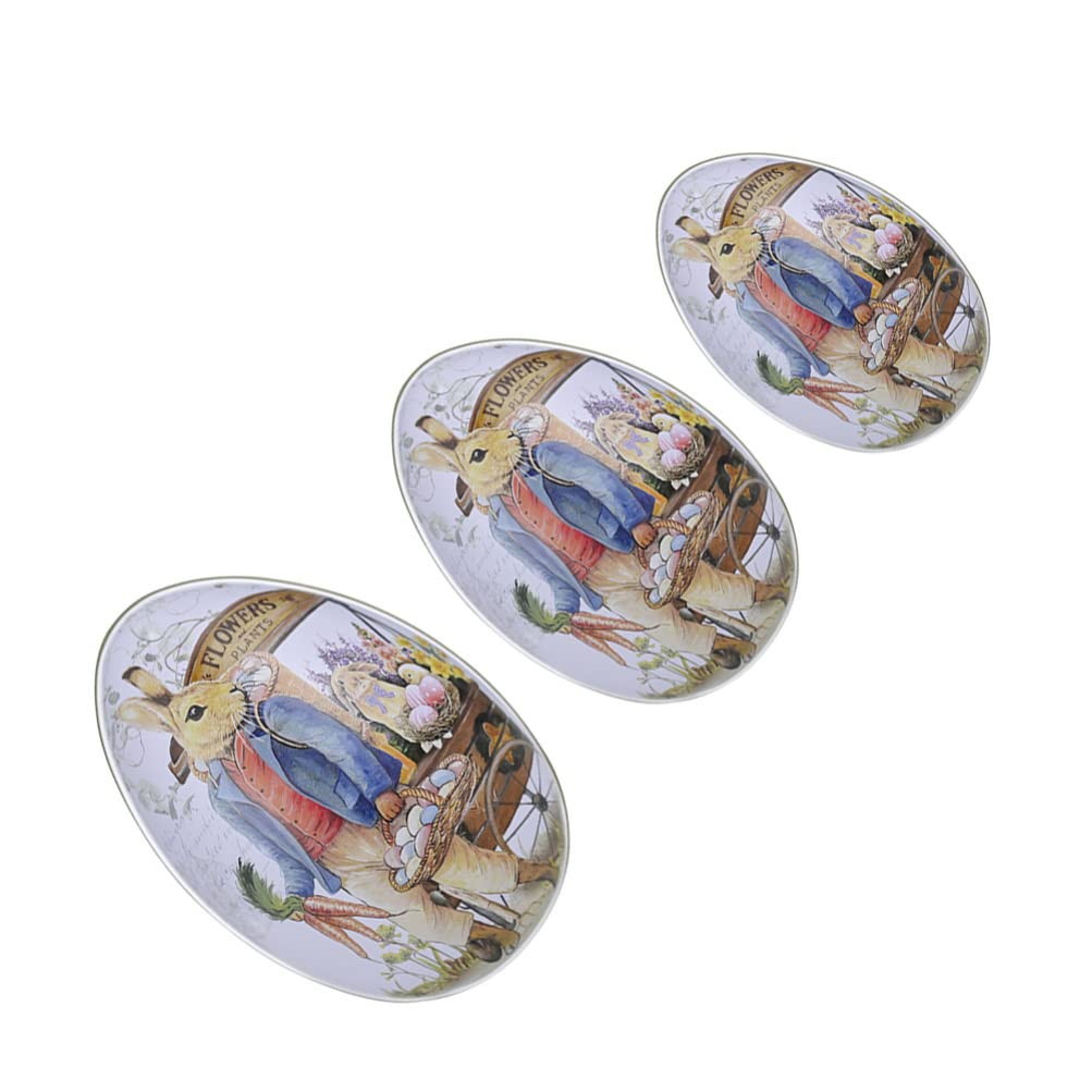 3pcs Tinplate Easter Egg Candy Box - Fillable Metal Easter Eggs with Bunny Design for Treats, Cookies & Chocolates | Easter Basket Stuffers, Party Favors & Holiday Decorations
