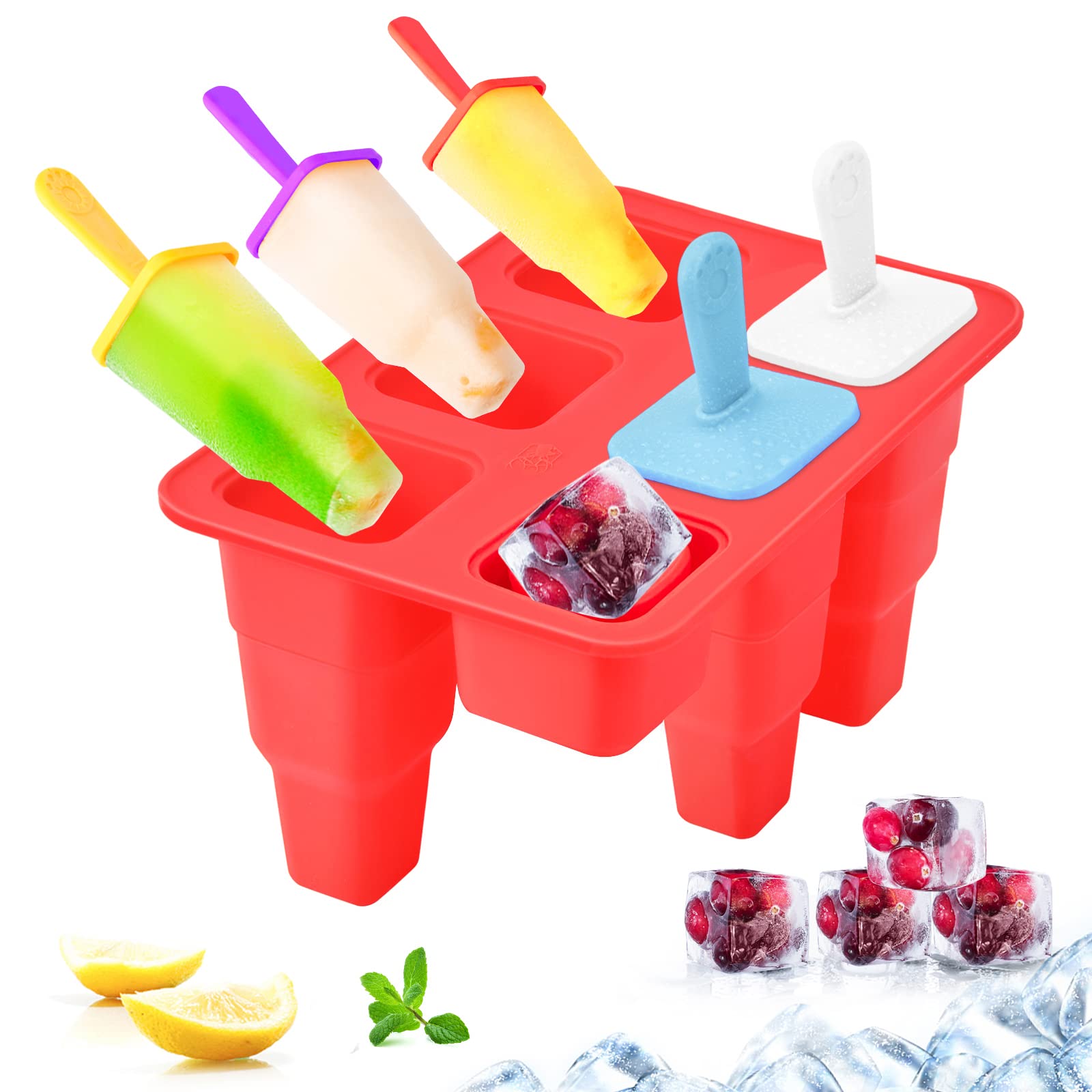 BPA-Free Silicone Collapsible Popsicle Molds with 12 Reusable Sticks - Easy Release Ice Pop Maker for Homemade Popsicles, Ice Cream & Ice Cubes - Perfect for Summer Treats, Kids Snacks & Party Desserts