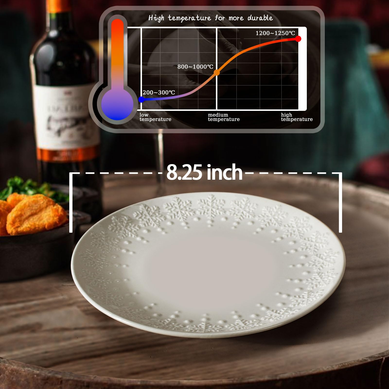 4-Piece Ceramic Salad Plates Set - 8.25 Inch Modern White Embossed Appetizer & Dessert Plates - Microwave, Oven & Dishwasher Safe Small Dinnerware (Snowflake Design) - Perfect for Parties, Restaurants & Everyday Dining