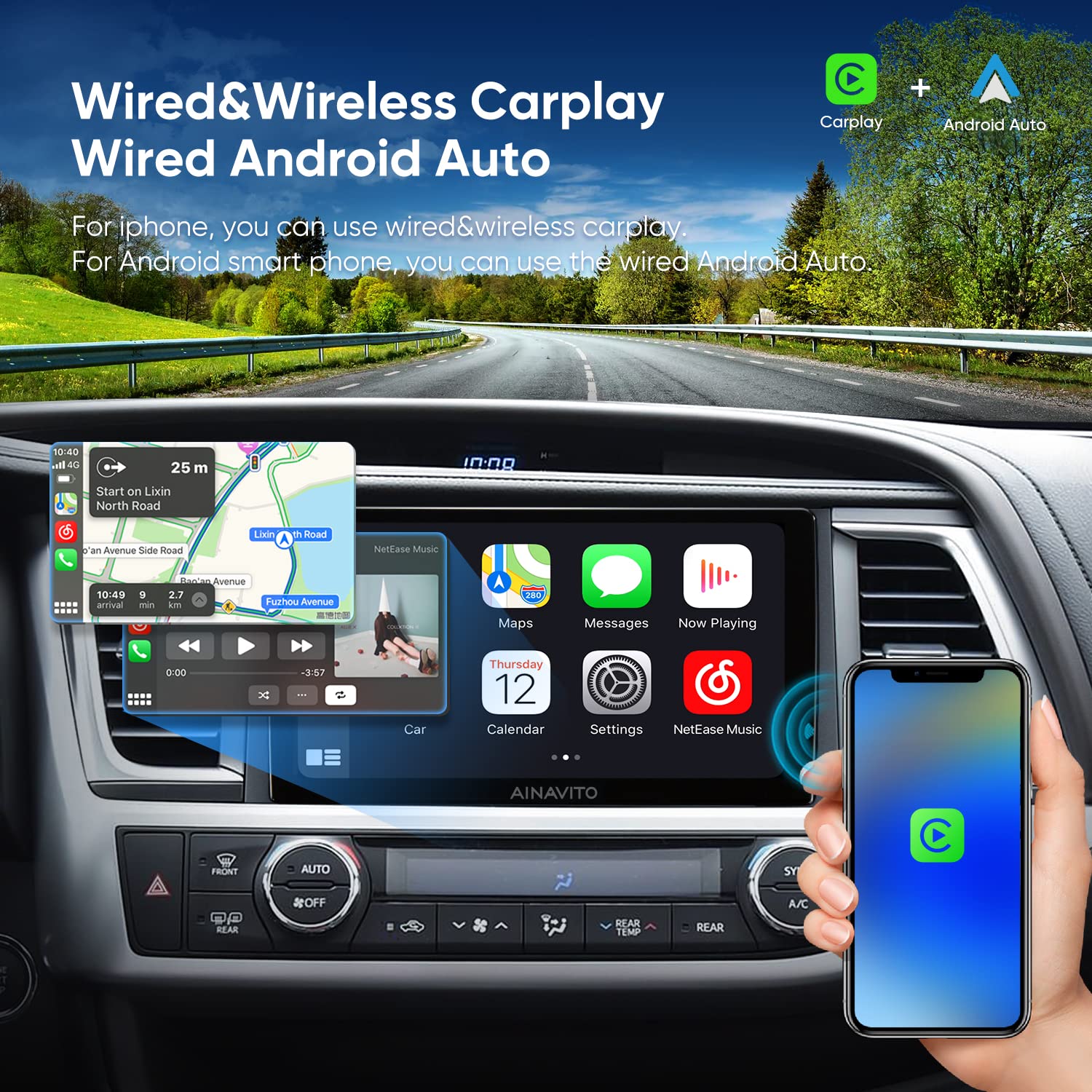 2015-2019 Toyota Highlander Car Stereo with Wireless Apple CarPlay & Android Auto - Plug & Play, Steering Wheel Control, 5G WiFi, Bluetooth 5.0, GPS Navigation - Perfect for Road Trips & Daily Commutes