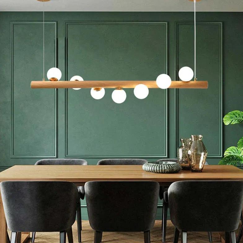 Modern Wooden Glass Ball Industrial Nordic Pendant Light - Vintage Edison Bulb Fixture for Dining Room, Kitchen Island, Living Room & Bedroom Lighting