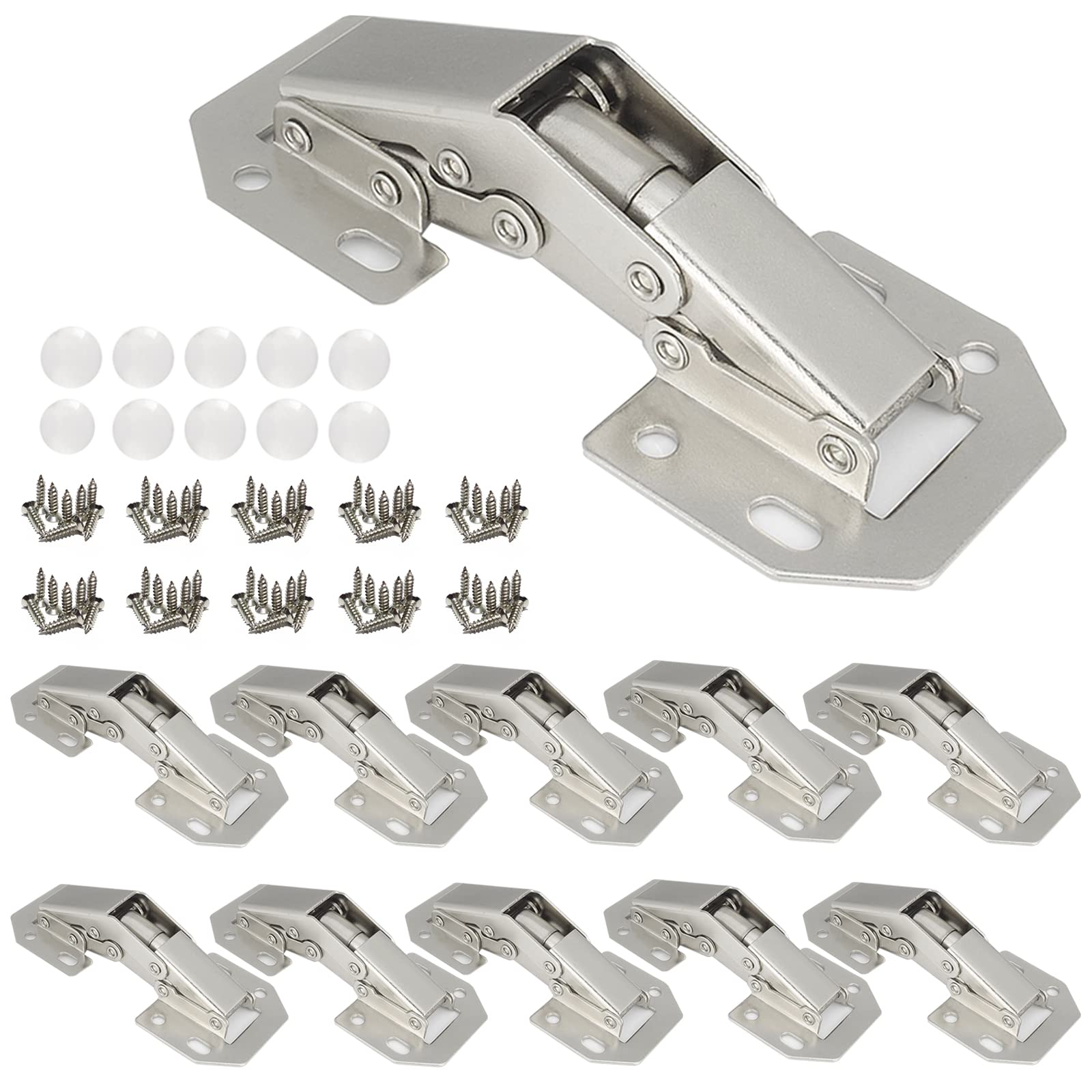 10-Pack Hidden Cabinet Hinges - Frameless Concealed Surface Mount Hinges for Kitchen Cabinets, Wardrobes & Furniture (Easy DIY Installation)