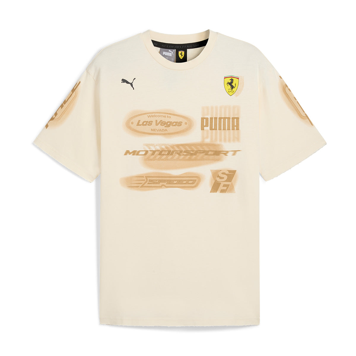 Scuderia Ferrari Race Desert Sun Tee - Men's Beige Cotton T-Shirt for Racing Fans | Perfect for Casual Wear, Motorsport Events & Gift Giving