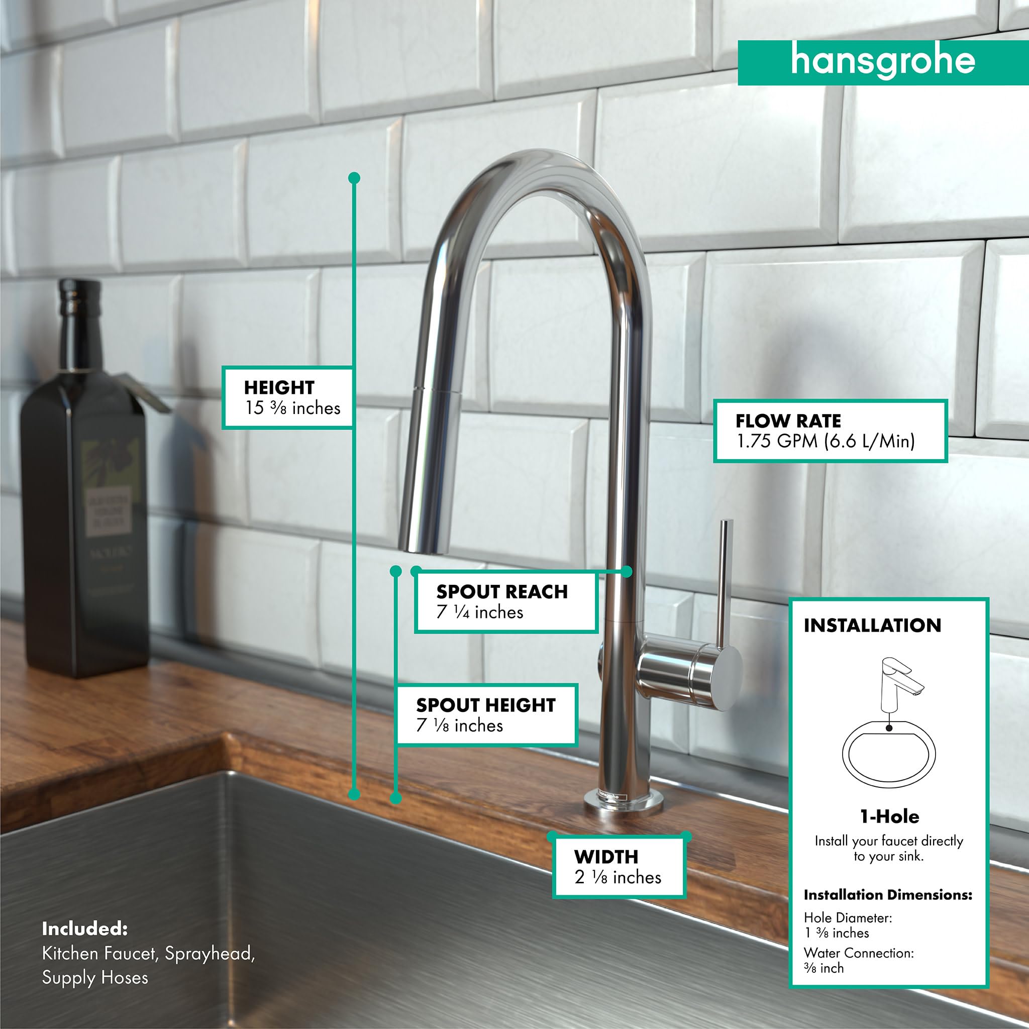 hansgrohe Talis N Chrome High Arc Pull Down Kitchen Faucet with Magnetic Docking Spray Head, Durable Chrome Finish, Ideal for Modern Kitchen Sinks and Food Prep Stations