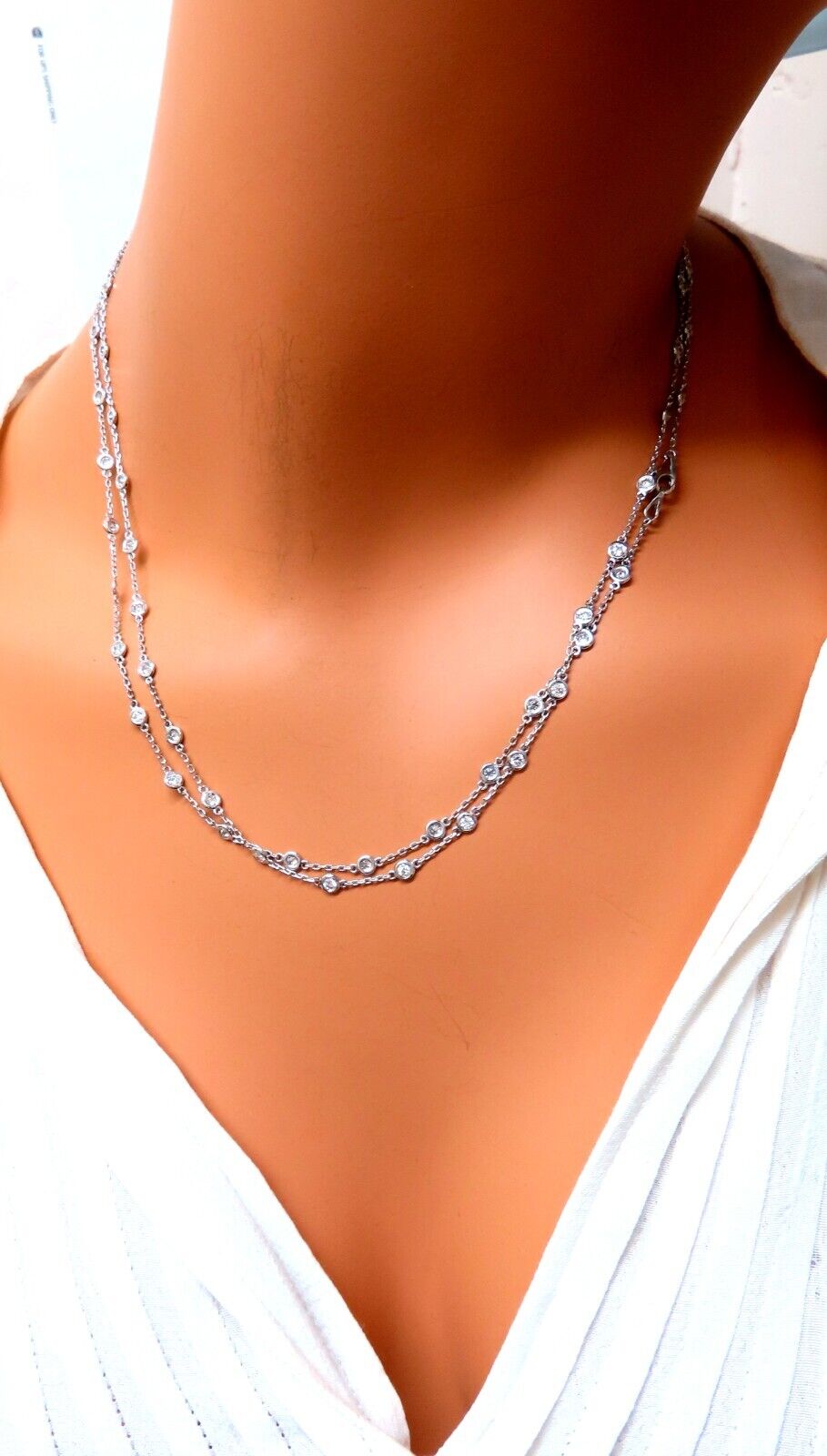 3.45 Carat Natural Diamond Eternity Station Double Wrap Necklace in 14K Gold - Perfect for Weddings, Anniversaries & Special Occasions