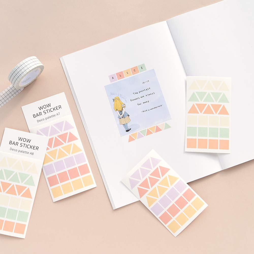 Monolike Wow Bar Sticker Deco Palette B Set - Mini Cute Square Stickers for Scrapbooking, Journaling, DIY Crafts & Planner Decorations