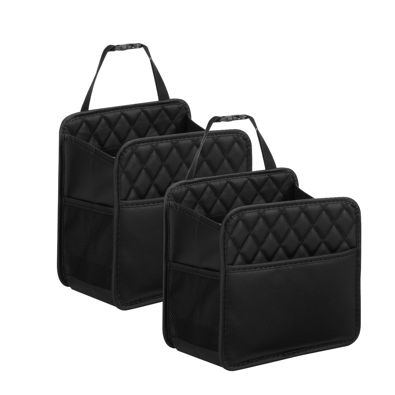 2 Pack Waterproof PU Leather Car Seat Organizer - Foldable Hanging Back Seat Storage Bag with Cup Holders for Kids & Adults | Universal Fit for Travel, Road Trips & Daily Commute