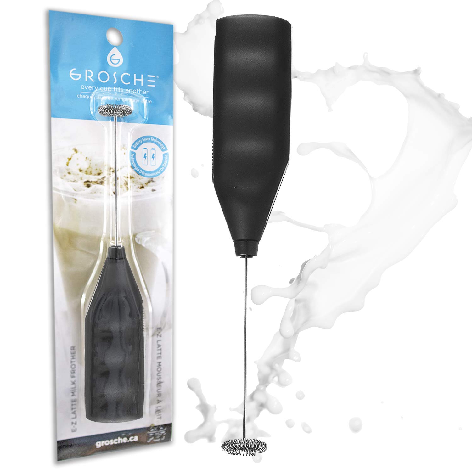 GROSCHE EZ Latte Milk Frother Wand - Handheld Battery Operated Drink Mixer for Coffee, Matcha, Hot Chocolate & Cream (2x AA Batteries Included) - Perfect for Home, Office & Travel Use