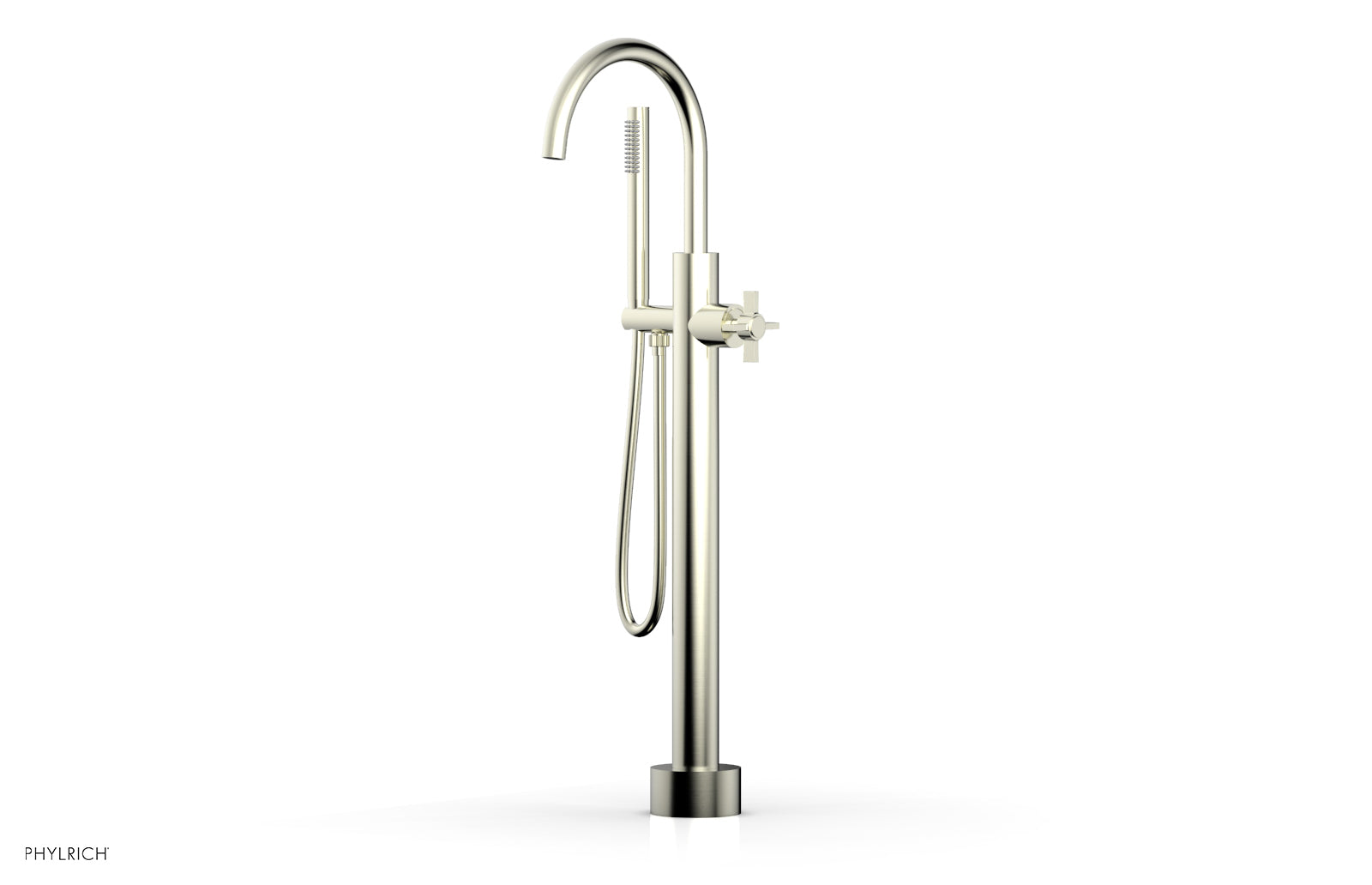 BASIC Low Floor Mount Tub Filler with Cross Handle and Hand Shower - D132 44 03 - Perfect for Modern Bathroom Renovations and Spa-Like Showers