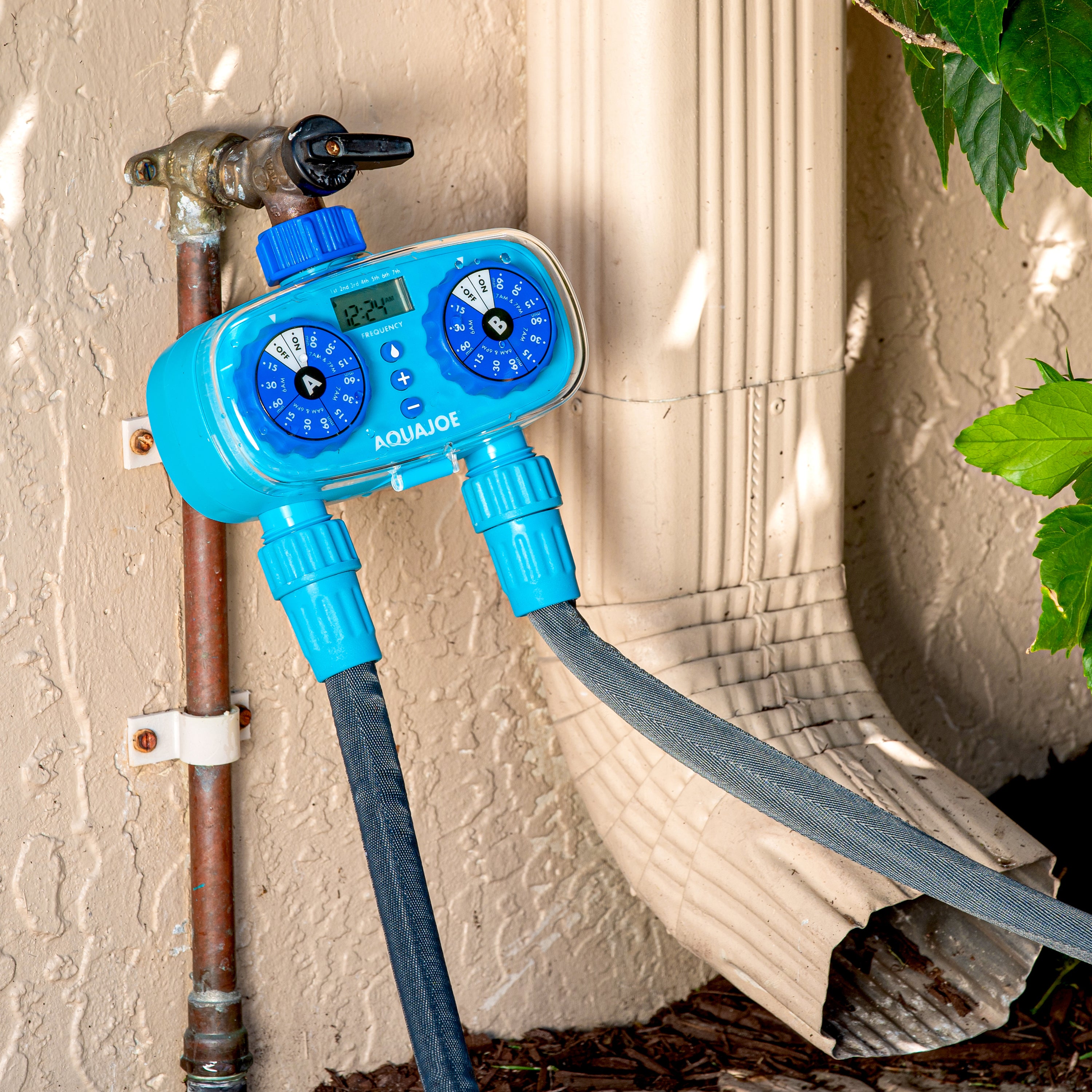 Aqua Joe AJ ET2Z 2 Zone Electronic Water Timer - Programmable Irrigation Controller with 2 Hose Connections | Perfect for Lawn, Garden & Sprinkler Systems