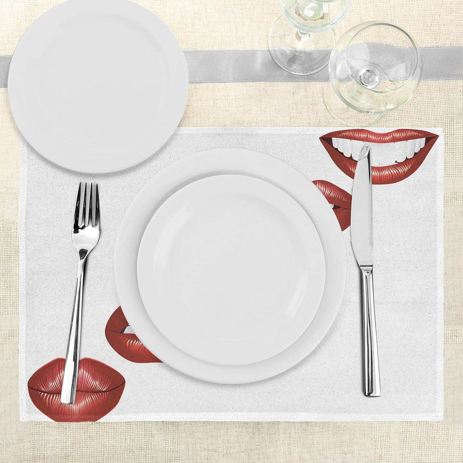 Ambesonne 4-Pack Washable Fabric Placemats for Dining Table - Waterproof Kitchen Table Mats Set for Home Decor, Dinner Parties & Holiday Gatherings