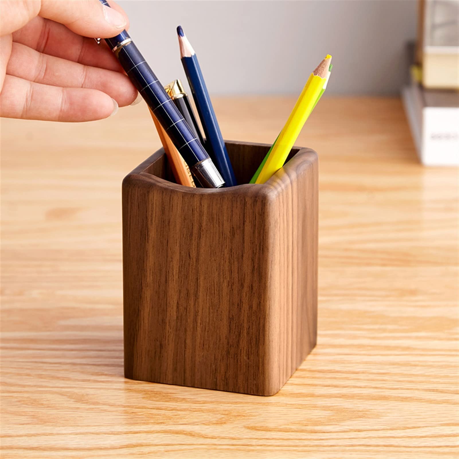 Premium Black Walnut Wooden Desk Organizer - Pencil Holder, Makeup Brush Stand & Office Supplies Storage | Perfect for Home Office, Study Desk & Vanity Organizing