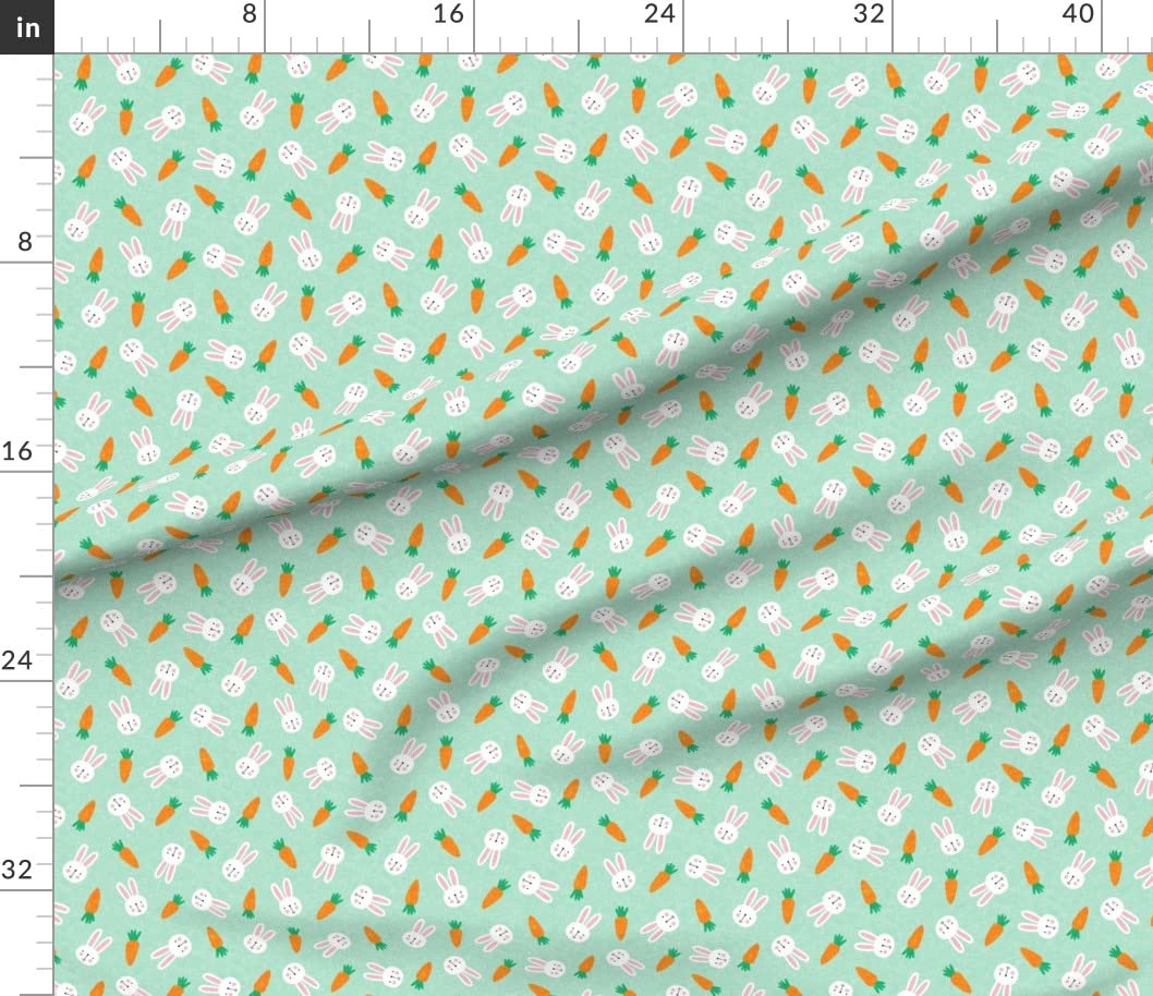 Small Scale Bunnies Mint Easter Spring Rabbit Bunny Carrot Printed Petal Signature Cotton Fabric by The Yard - Perfect for Sewing, Quilting, Apparel, Crafts & Home Decor - Easter DIY Projects, Baby Clothes, Spring Table Runners