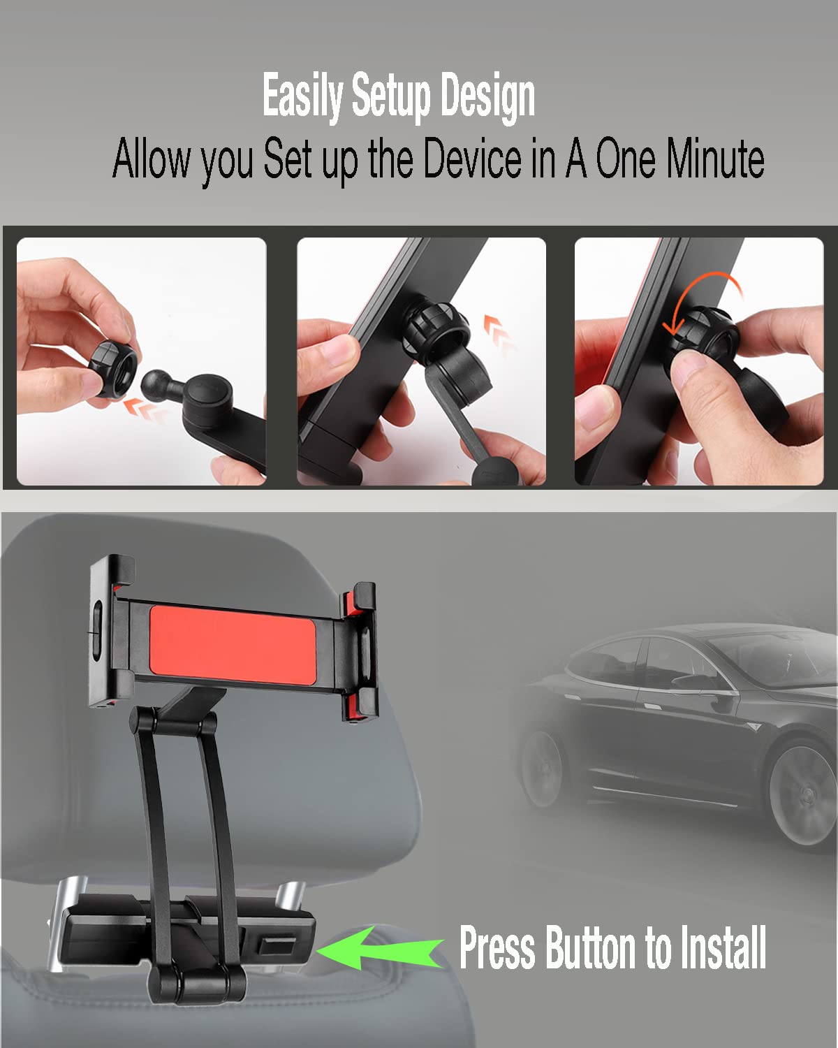 INNOMAX Adjustable Long Arm Tablet Mount - Universal Backseat iPad Holder for 5