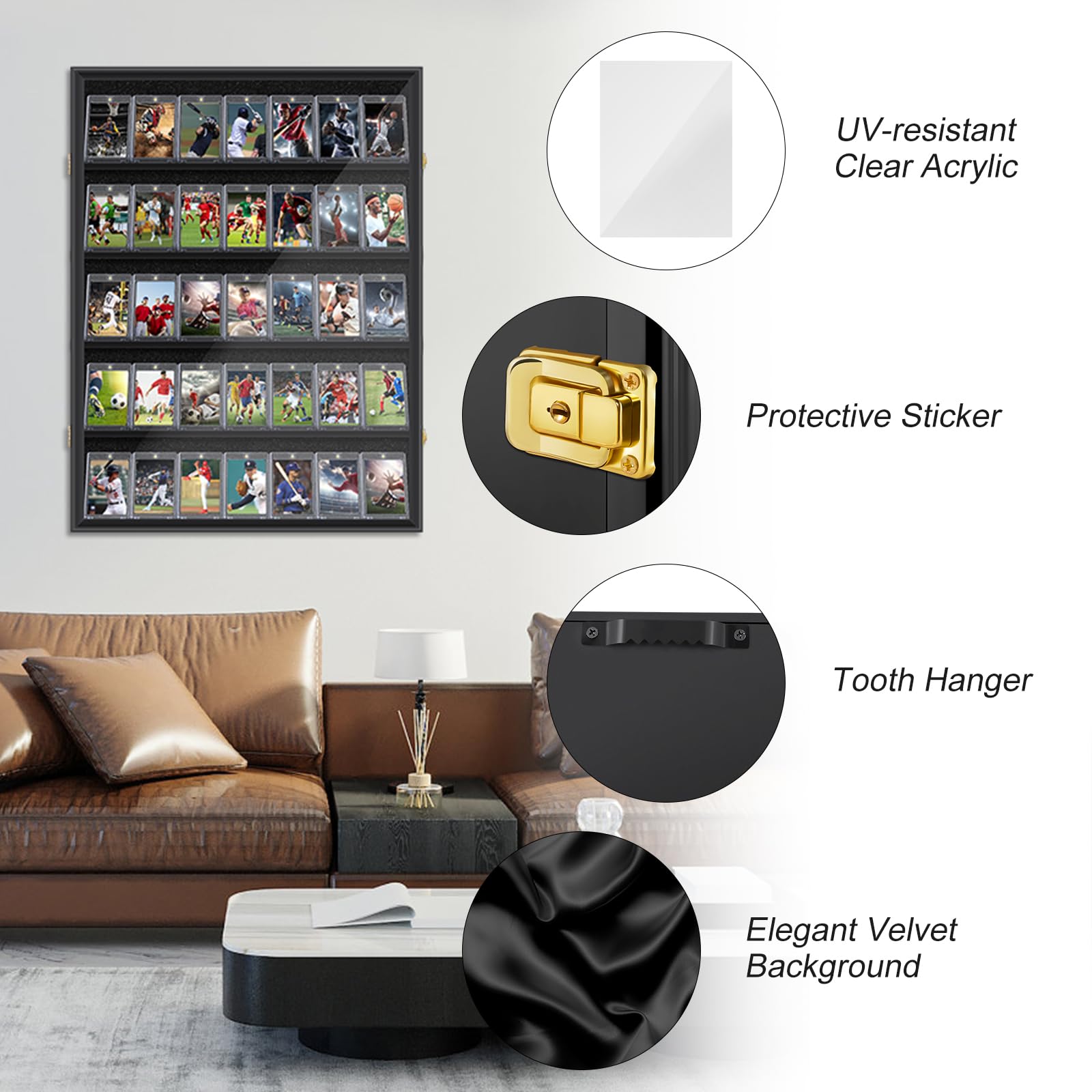 MLikero 35 Graded Baseball Card Display Case - Lockable UV Protected Trading Card Frame for Sports Collectibles (Baseball, Football Cards) - Perfect for Showcasing & Protecting Valuable Collections at Home, Office or Conventions