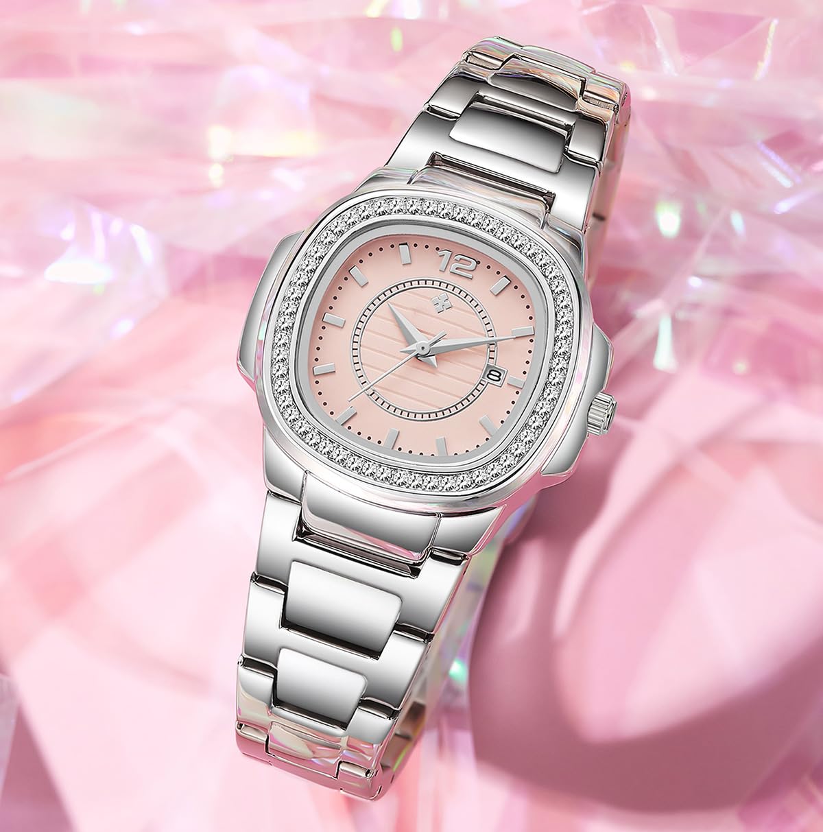 Elegant Women's Watches - Fashion Square Dial Stainless Steel Waterproof Date Diamond Ladies Dress Wristwatch | Perfect Gift for Professional Women | Waterproof Watch for Daily Use & Special Occasions | Ideal for Office Wear, Business Meetings, Date Nights, Weddings & Cocktail Parties | Versatile for Professional, Formal & Everyday Fashion | Great for Work, Dating, Anniversaries & Evening Events