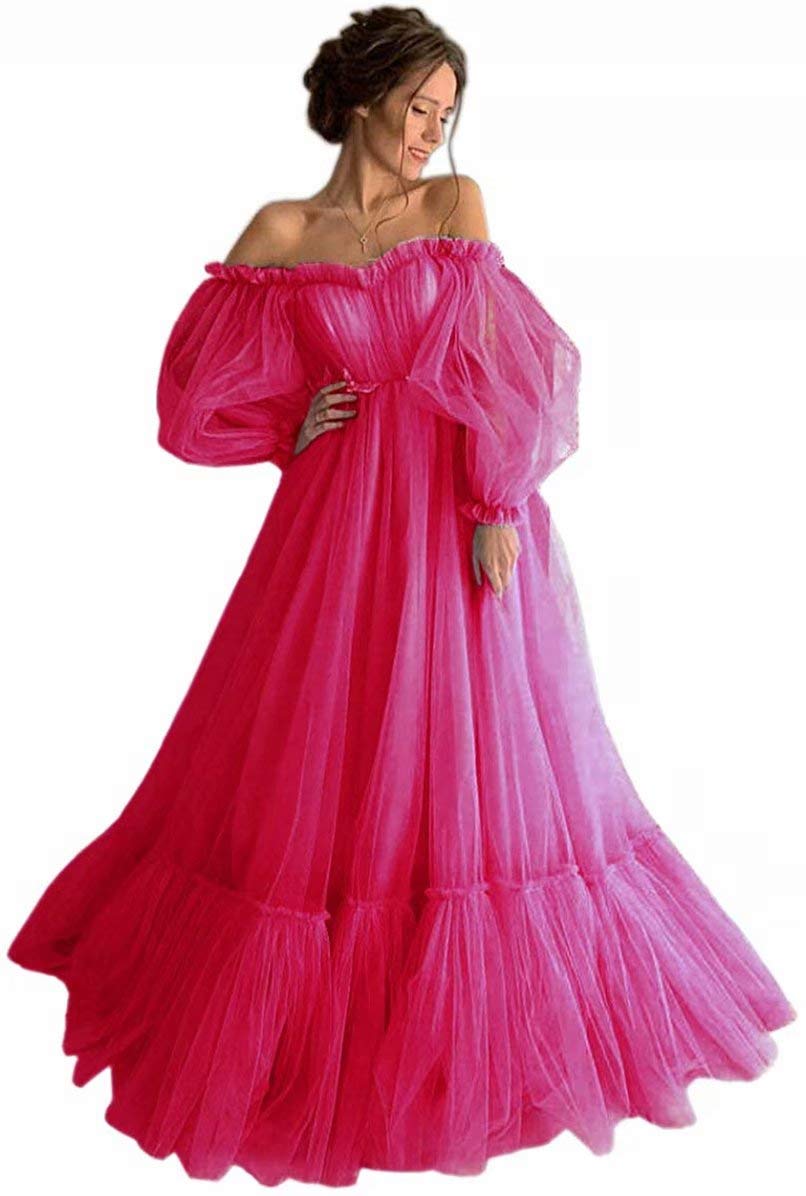 **Xijun Women's Off-The-Shoulder Puffy Sleeve Prom Dress - Long Evening Gown Plus Size Formal Gown for Homecoming, Wedding, Party & Special Occasions**