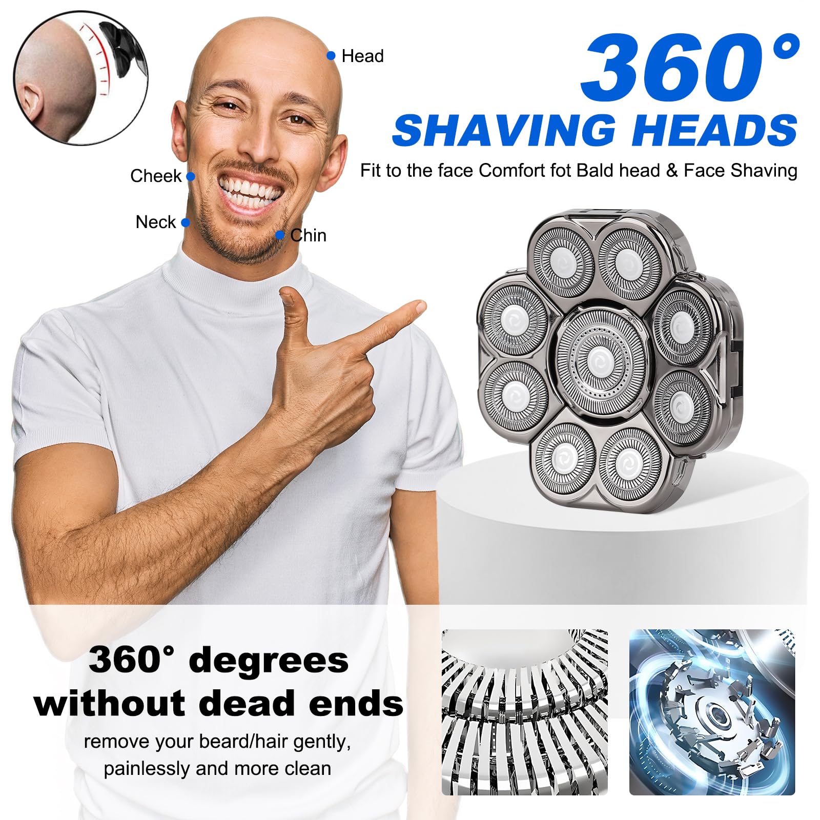 9D Electric Shaver Replacement Heads for Men - 9 Blades Universal Razor Heads Compatible with Most Electric Shavers, 2 Pack - Perfect for Travel, Home & Daily Grooming