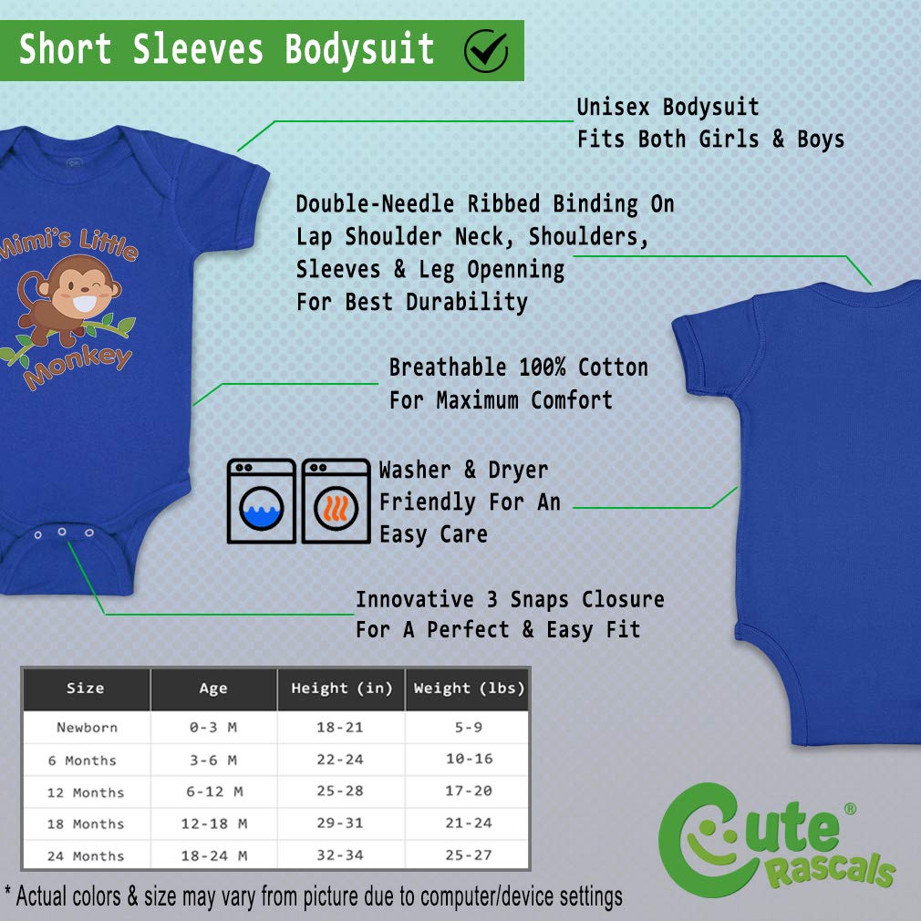 Custom Boy & Girl Baby Bodysuit - Mimi's Little Monkey Funny Cotton Infant Clothes - Royal Blue Design - 12 Months Size - Perfect for Playdates, Photoshoots & Everyday Comfort