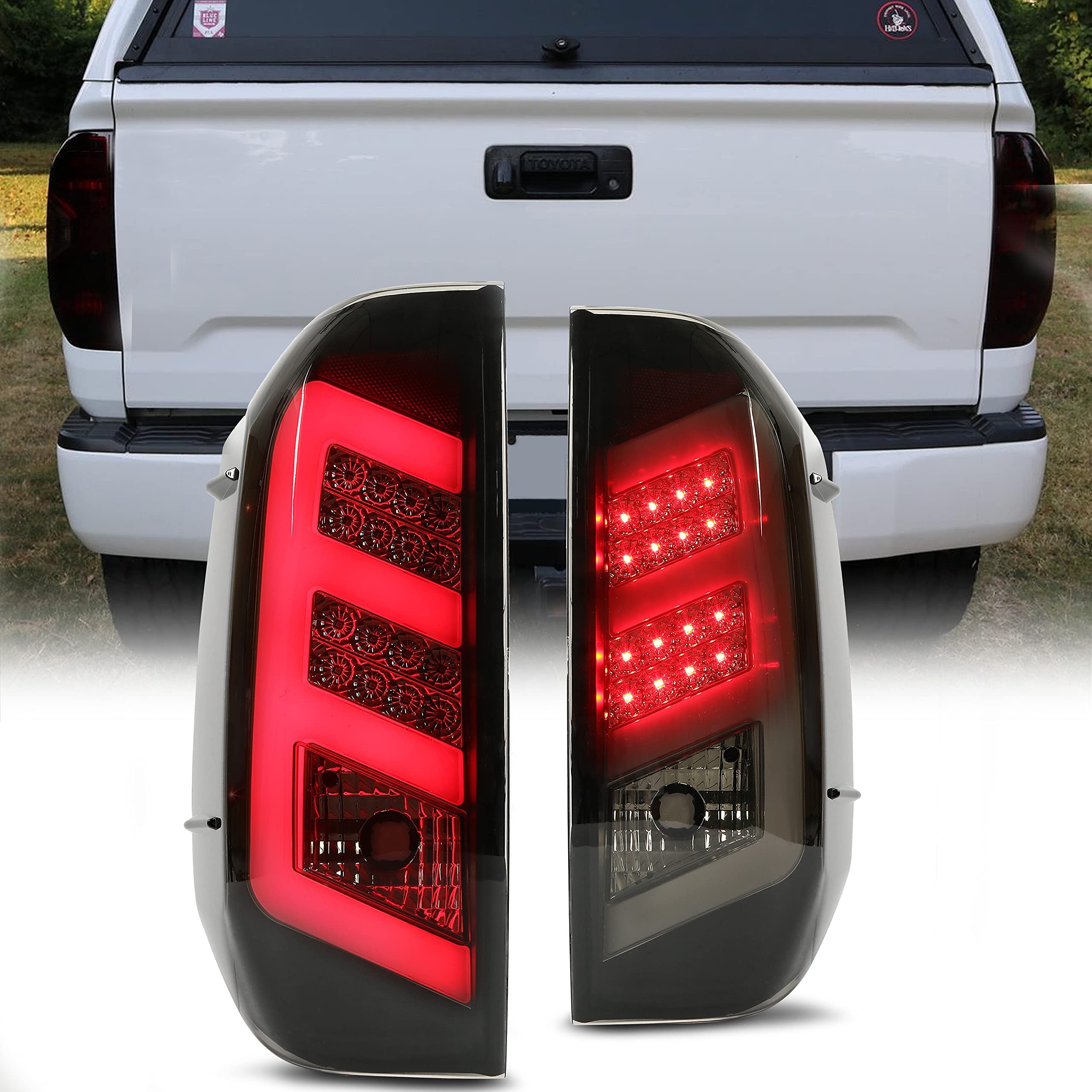 ECOTRIC Black Smoke Lens Tail Lights Compatible with 2014-2021 Toyota Tundra - Pair Replacement for TO2800193 TO2801193 - Enhances Rear Visibility & Style for Night Driving and Off-Road Adventures