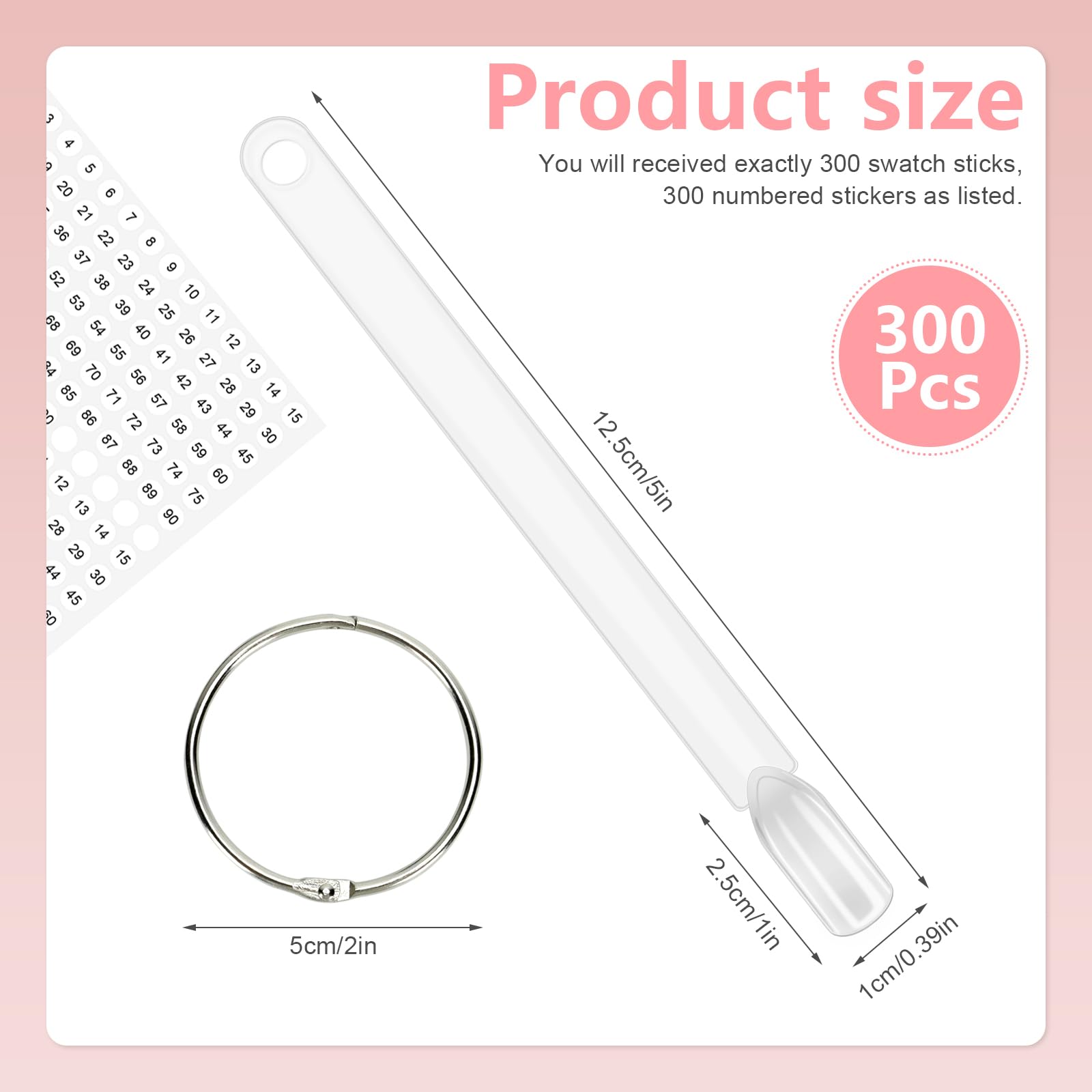 300 Pcs Clear Square Nail Polish Swatch Sticks with Number Stickers & Ring - Professional Nail Color Display for Salons, DIY Nail Art at Home, Perfect for Organizing and Testing Nail Polish Colors