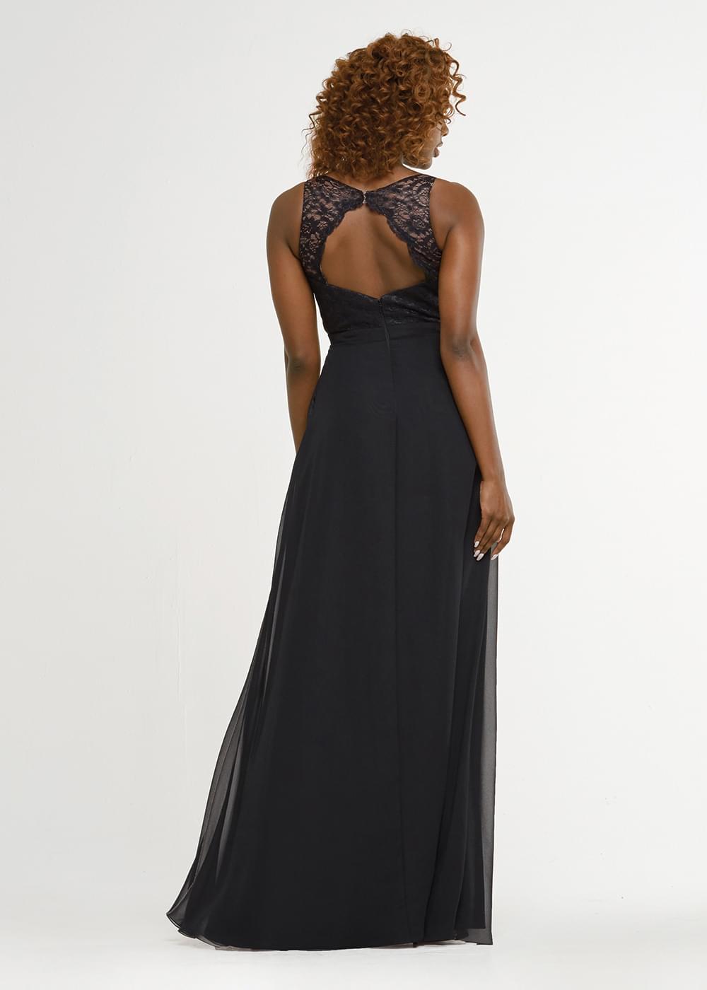 Elegant 80166 A-Line Chiffon Bridesmaid Dress with Plunging Neckline & Lace Bodice - Perfect for Weddings, Formal Events & Special Occasions