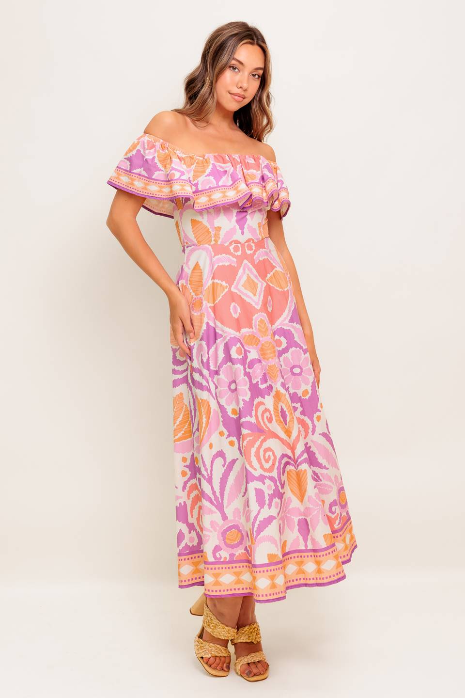 LILAH LAVENDER MIDI DRESS - Women's Floral Print Summer Dress with Puff Sleeves for Casual Wear, Beach Vacation & Date Night Outfits