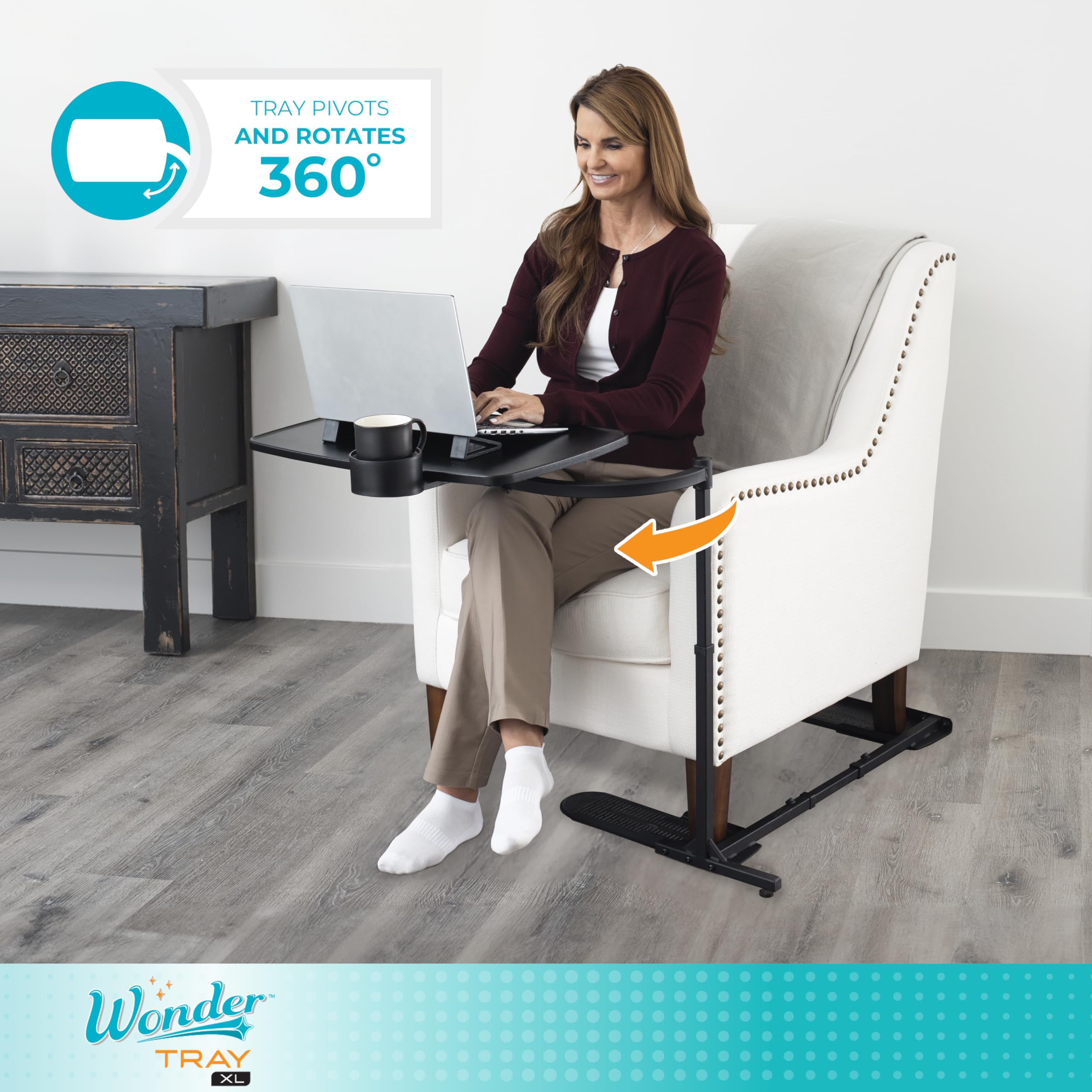 Adjustable Swivel TV Tray Table - Extra Large Laptop Stand for Couch, Gaming & Eating - Sturdy Computer Desk with Cup Holder for Recliners, Chairs & Beds - Perfect for Home Office, Gaming Setup & Relaxing Meals (Black, XL)