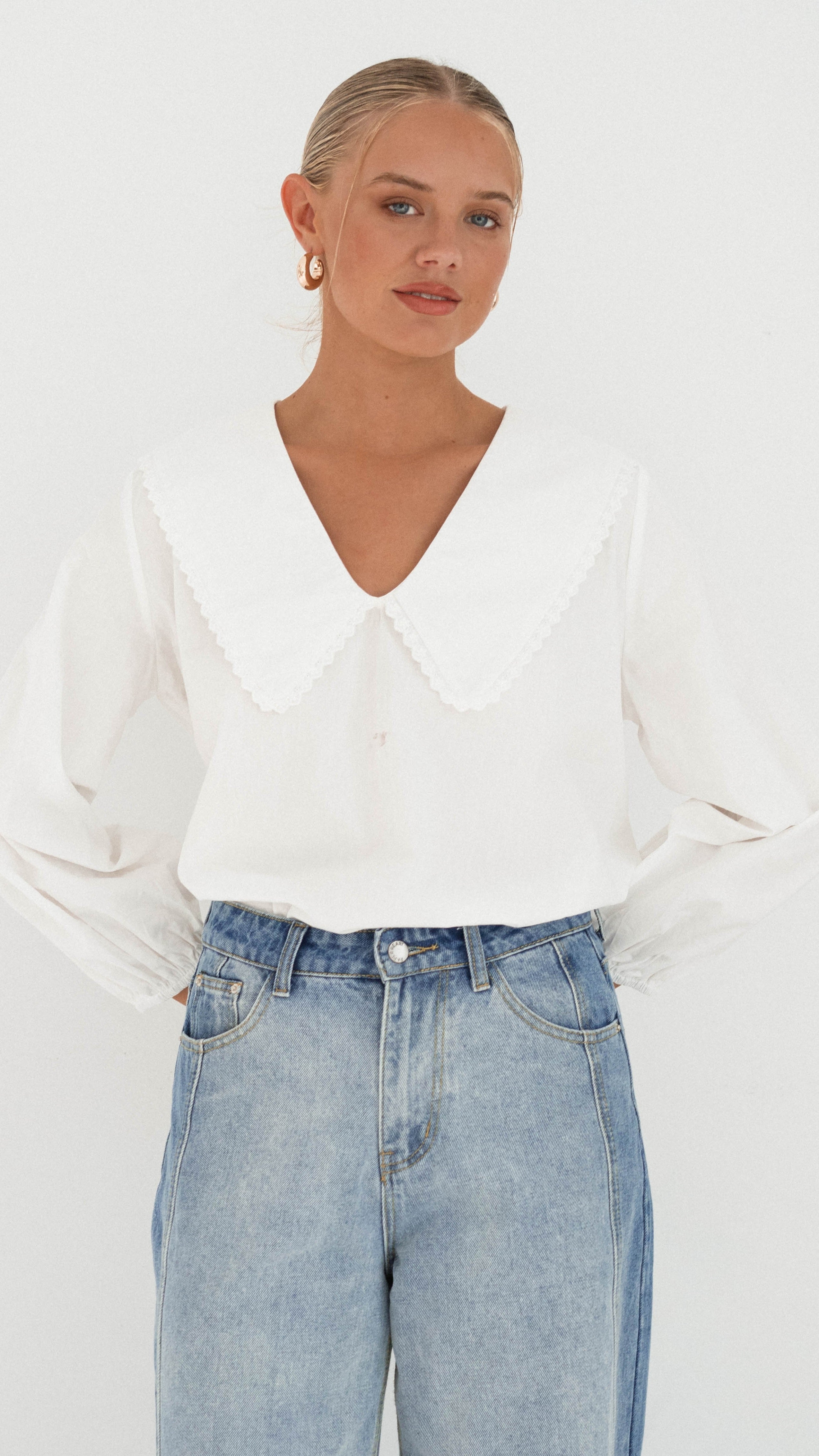 Blaire Collared Top for Women - Classic White Blouse for Office, Casual & Everyday Wear | Trendy Button-Up Shirt