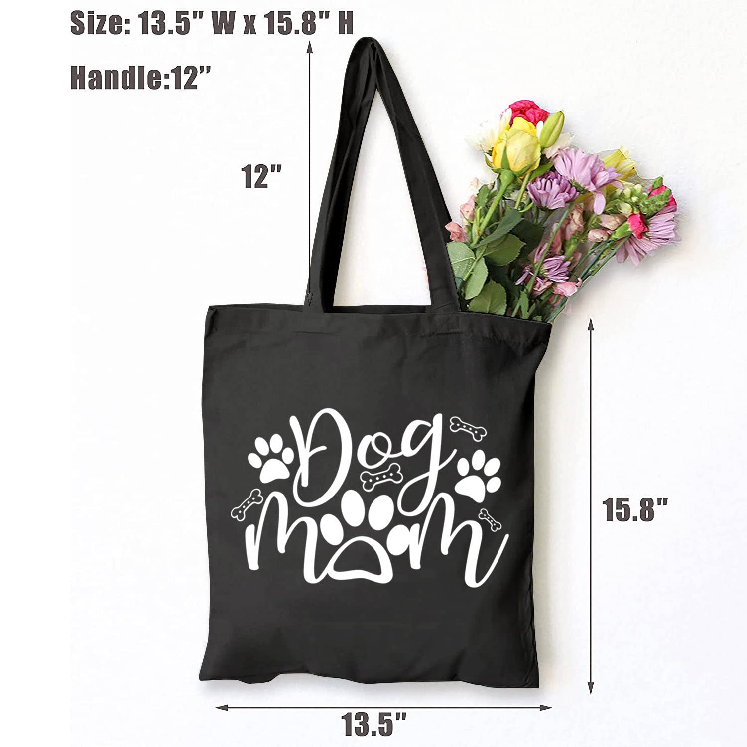 Funny Dog Mom Tote Bag - Cute Dog Paw Print Canvas Grocery Bag for Women | Reusable Shopping Tote Gift for Dog Lovers | Perfect for Grocery Runs, Beach Trips & Dog Park Outings