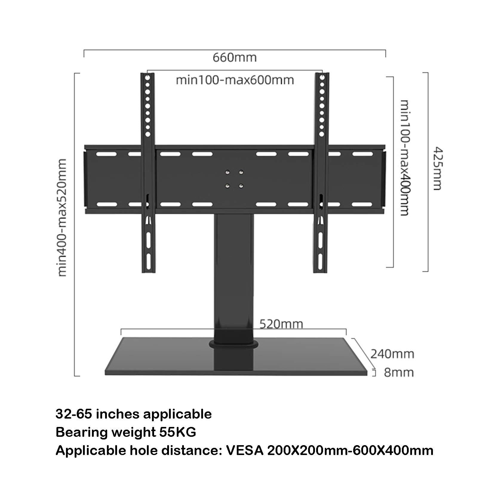 LIU Wall-Mounted and Desktop Dual-Purpose TV Bracket for 32-65 Inch TVs - Height Adjustable with Max VESA 600x400mm - Perfect for Living Room, Bedroom, and Office Setup