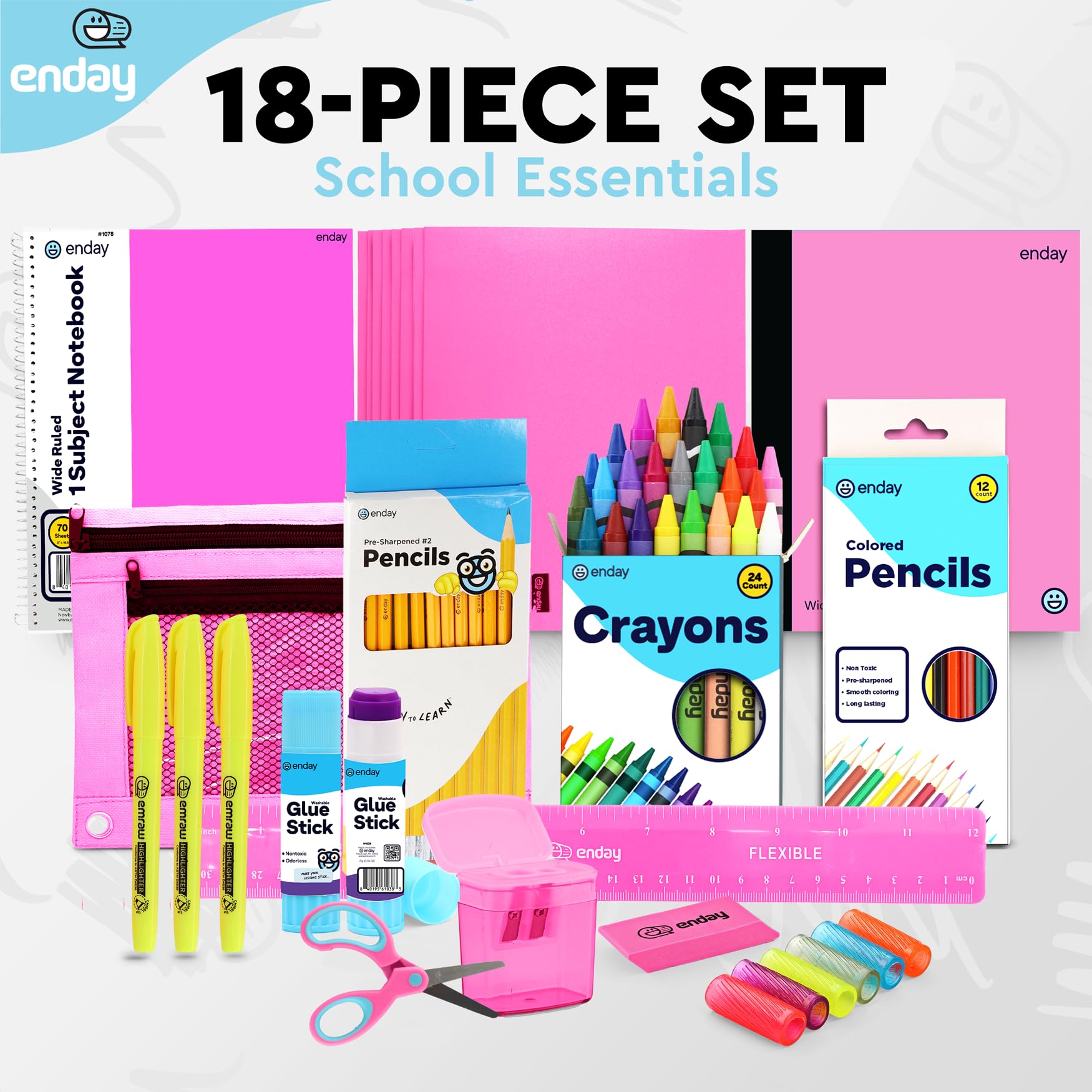 Enday Premium 71-Piece Back to School Supplies Kit for Kids - Pink School Supply Box for Grades K-5, High-Quality Classroom Essentials for Boys & Girls - Perfect for Kindergarten, Homeschooling & Classroom Organization