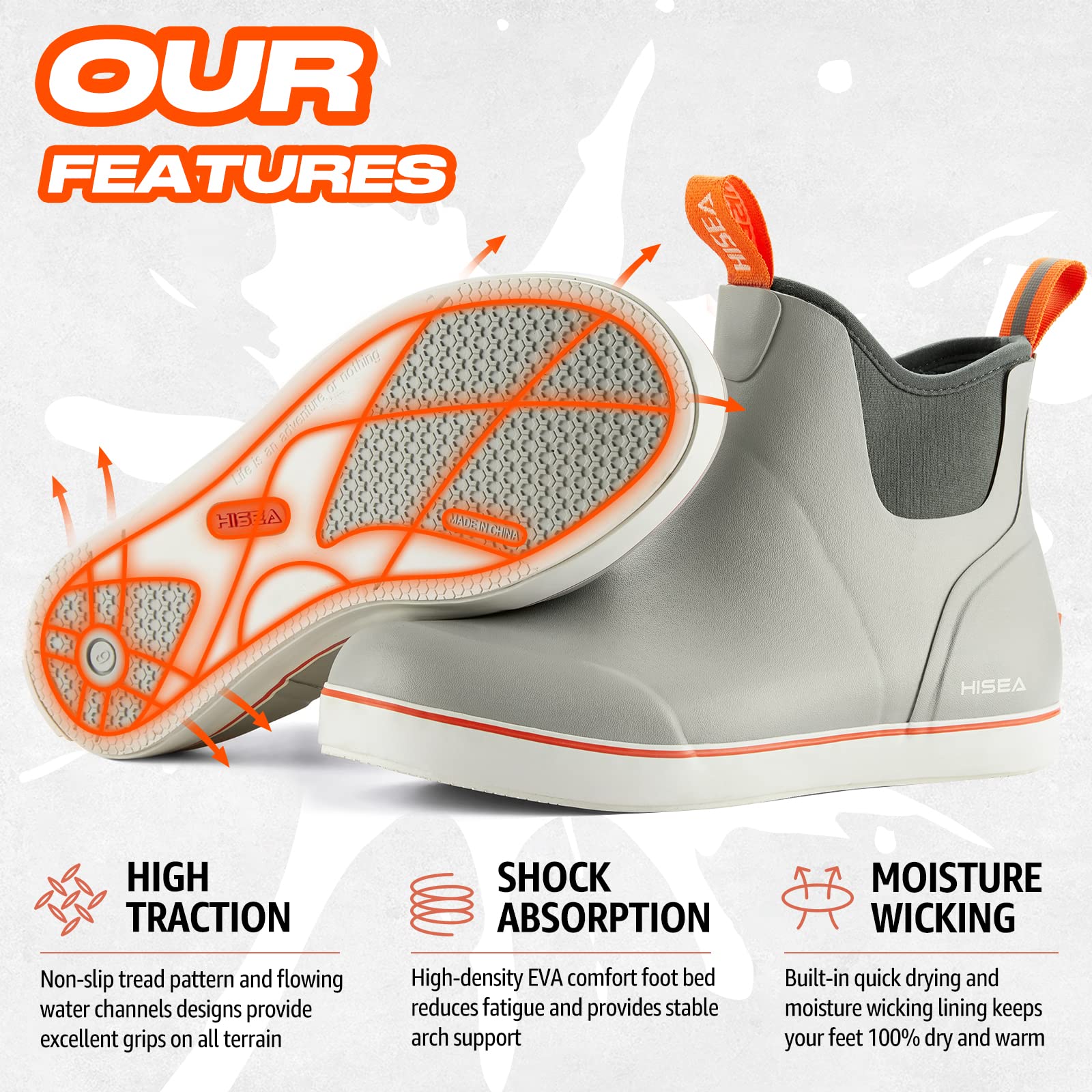 HISEA Women's Waterproof Ankle Rain Boots - Rubber Fishing & Deck Boots for Outdoor, Gardening, and Wet Weather Use