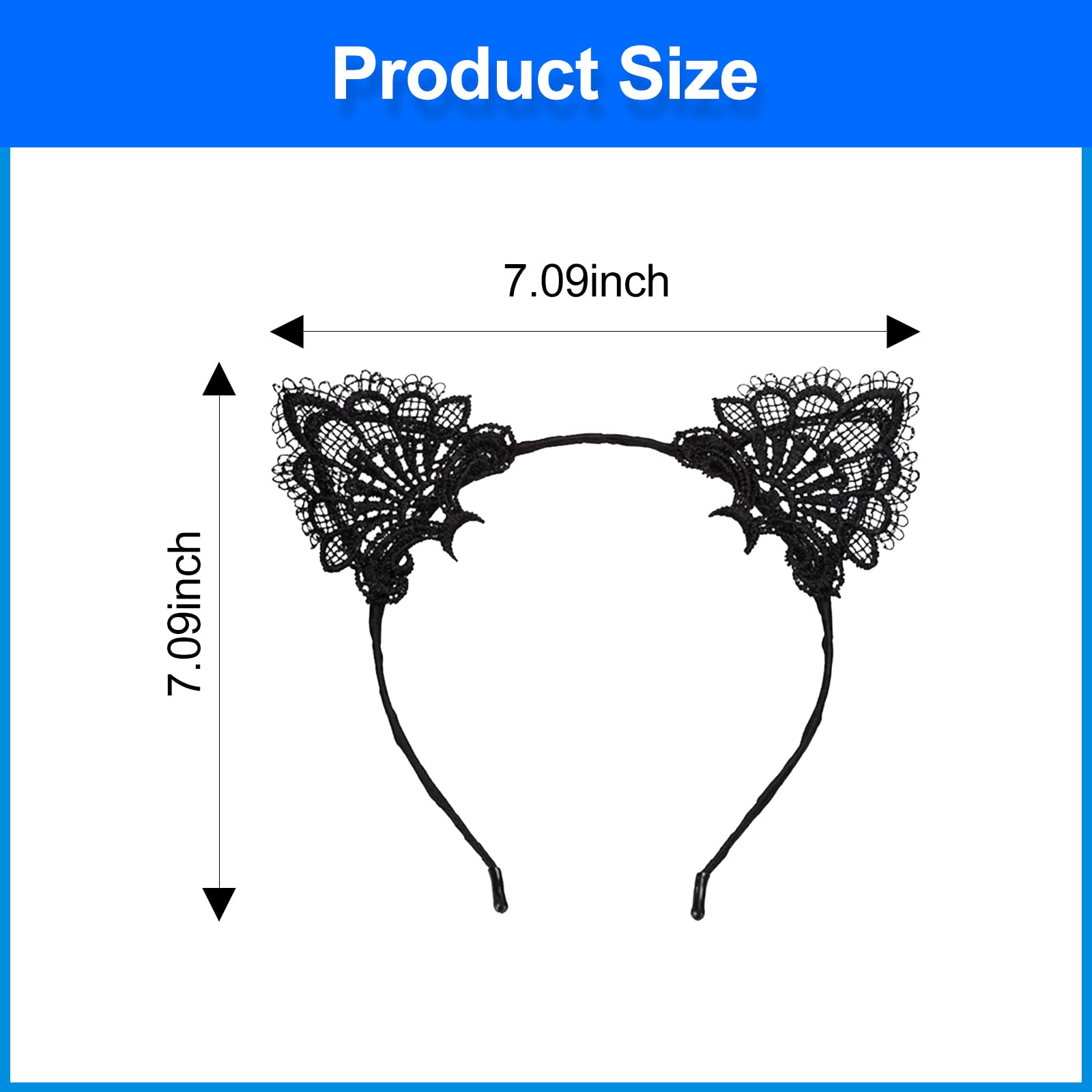 2Pcs Lace Cat Ears Headband - Bat Ear Clips & Cat Maid Headband for Women, Kawaii Hair Accessories for Girls, 70s Retro Style Hair Hoop - Perfect for Cosplay, Halloween Party & Anime Convention Costume Accessories
