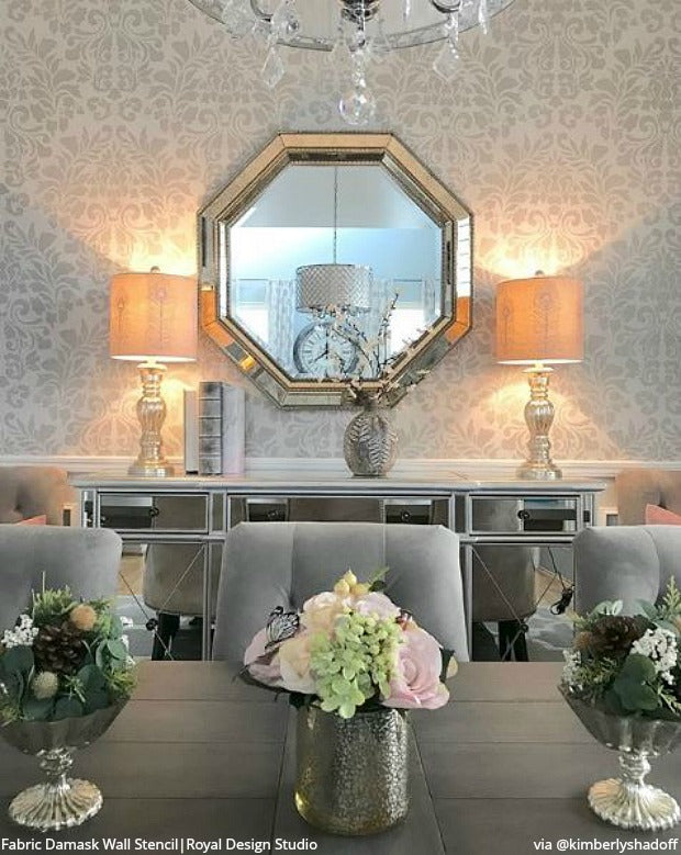 Damask Fabric Wall Stencil - Reusable DIY Painting Template for Home Decor, Bedroom & Living Room Wall Art Projects