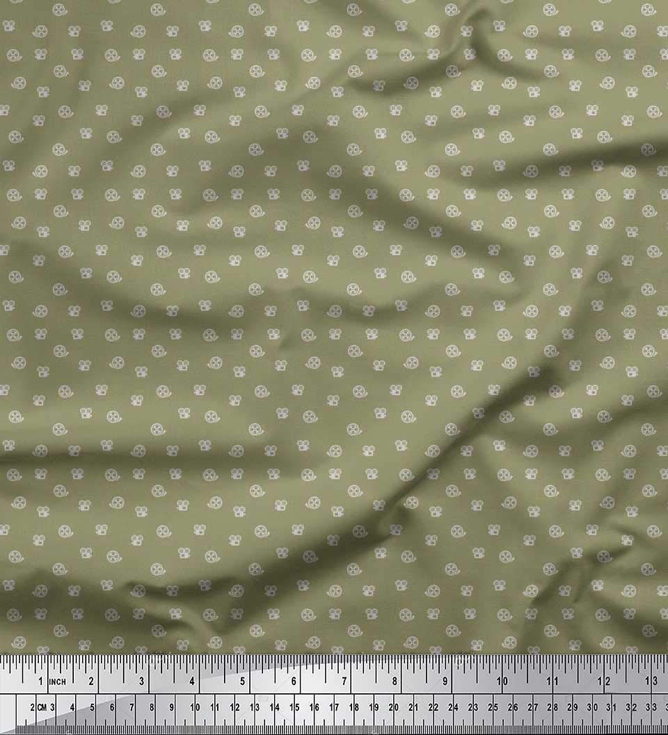 Soimoi Green Silk Fabric by The Yard - 42 Inch Wide - Vintage Movie Reel & Camera Print Shirting Fabric for Travel Shirts, Dresses & DIY Projects - Perfect for Vintage Style Clothing and Home Decor