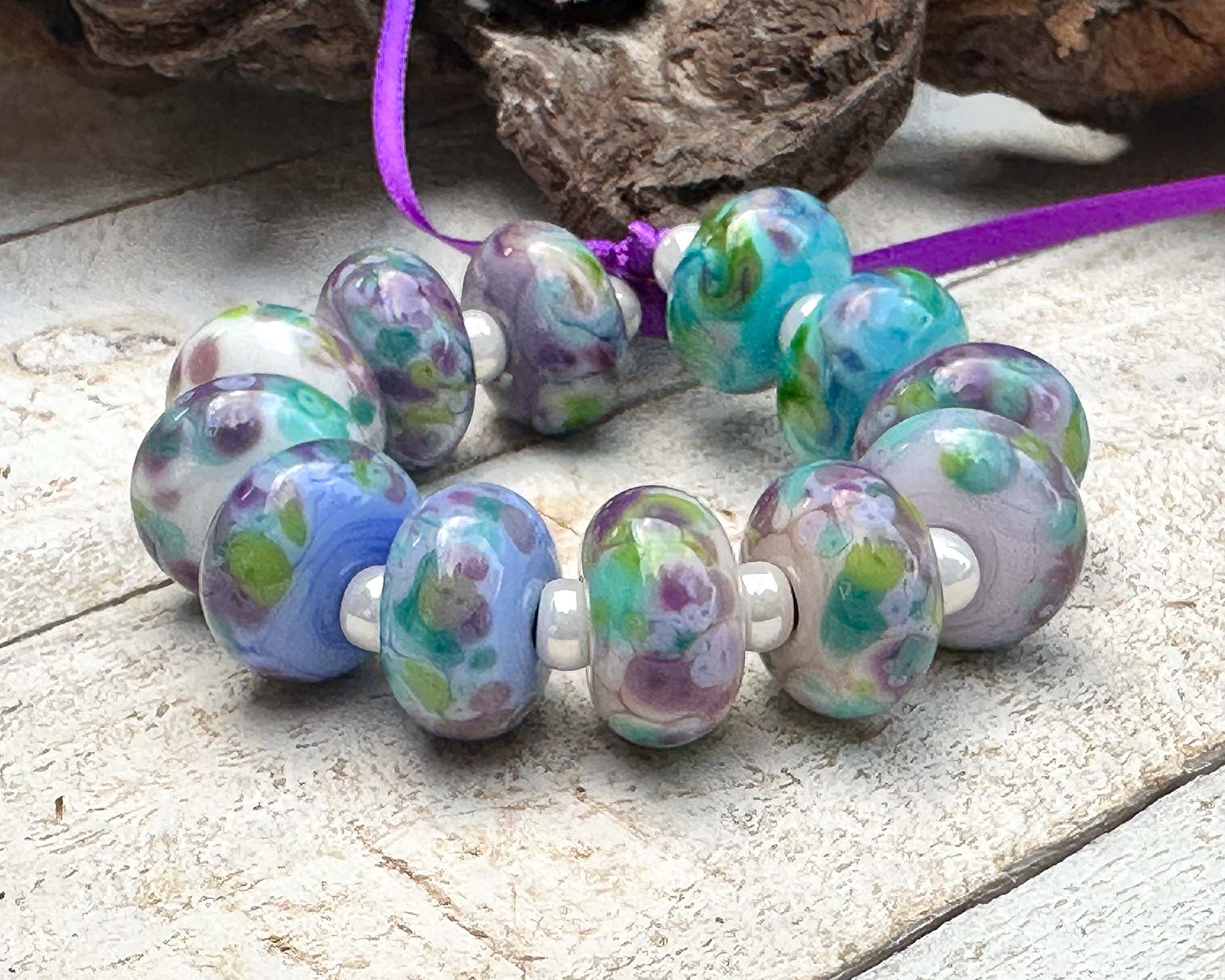 12pcs Lavender Fields Lampwork Glass Beads for Jewelry Making - DIY Bracelet, Necklace, Earrings - Boho Style Handmade Beads for Crafting, Gifts & Home Decor
