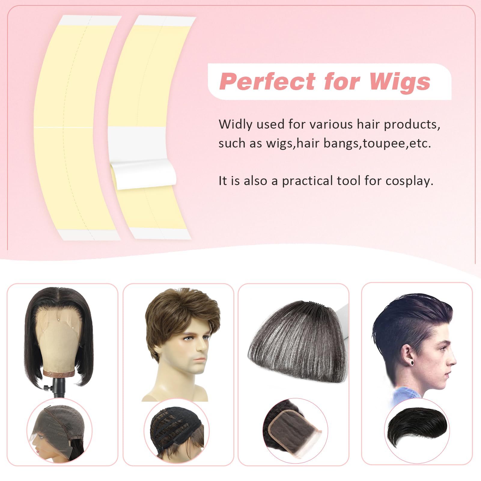 Vlasy 144 Pieces Wig Tape - Double Sided Toupee Tape, Waterproof & Invisible Hair Adhesive for Lace Front Wigs, Full Cap Wigs & Hair Extensions - Strong Hold for All-Day Wear (Perfect for Daily Use, Cosplay & Special Events)
