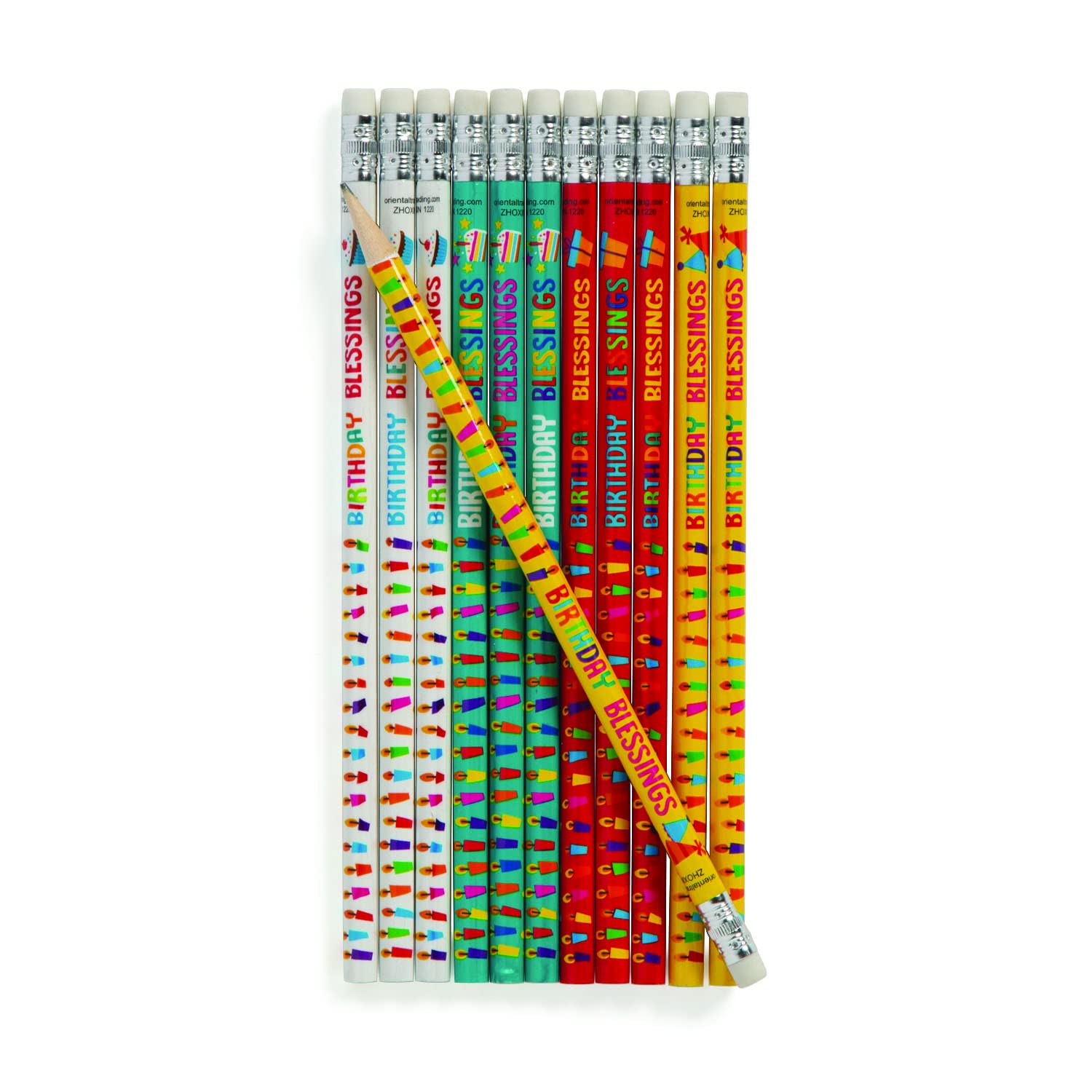 Fun Express Birthday Blessings Pencils - 24 Pack Bulk Classroom Supplies for Teachers, Students & Party Favors - Perfect for Birthdays, School Rewards & Celebrations
