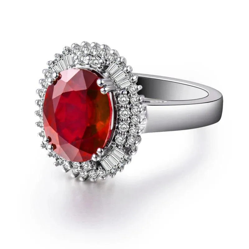 18K White Gold Diamond & Ruby Engagement Ring for Women - Solid 18K Gold Wedding Band with Natural Gemstones - Perfect for Proposals, Anniversaries & Special Occasions
