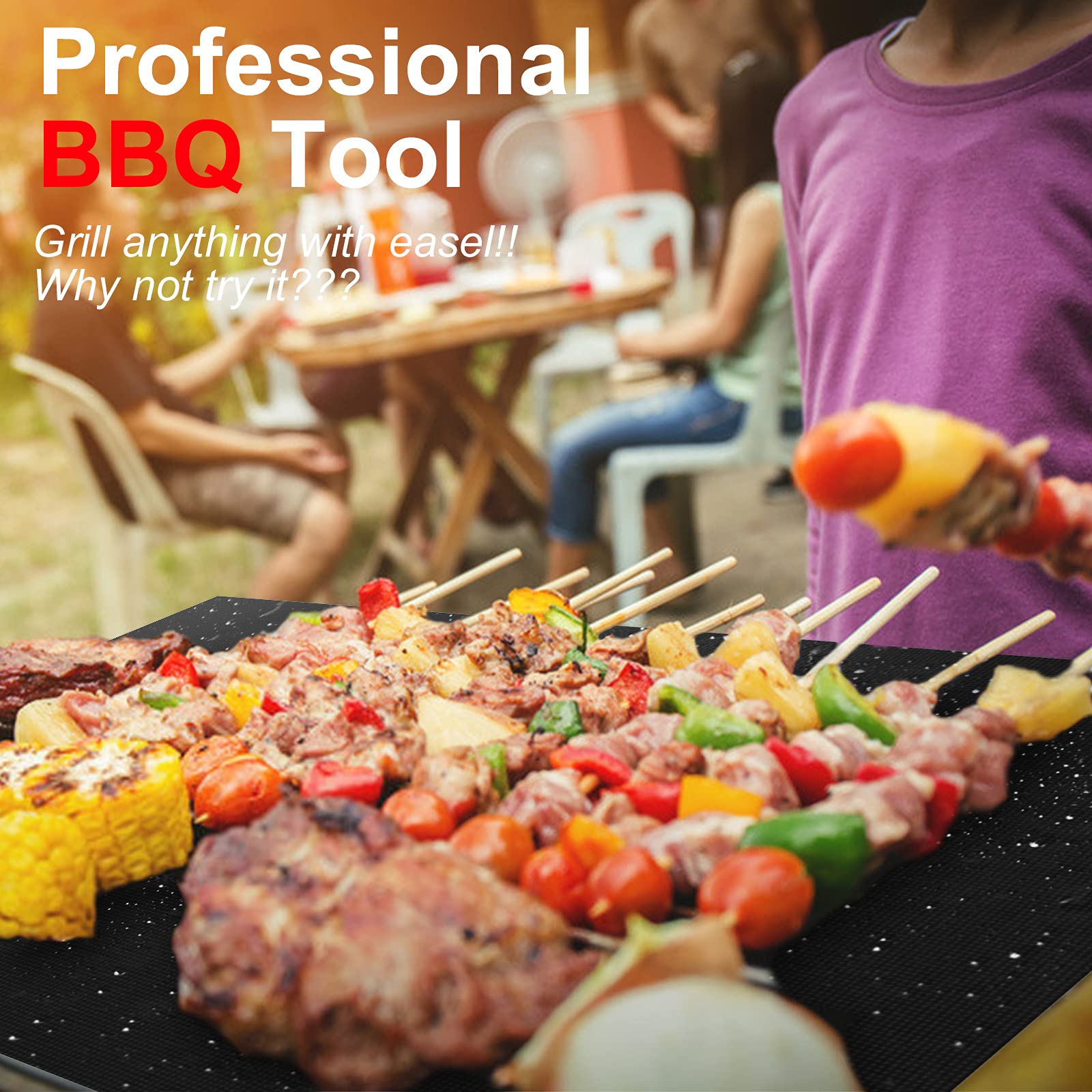 Premium Non-Stick Grill Mat Set of 5 - Heavy Duty Reusable BBQ Baking Mats for Charcoal, Gas & Electric Grills - 15.75 x 13 Inch Easy Clean Barbecue Accessories - Perfect for Backyard Cookouts, Camping & Outdoor Dining