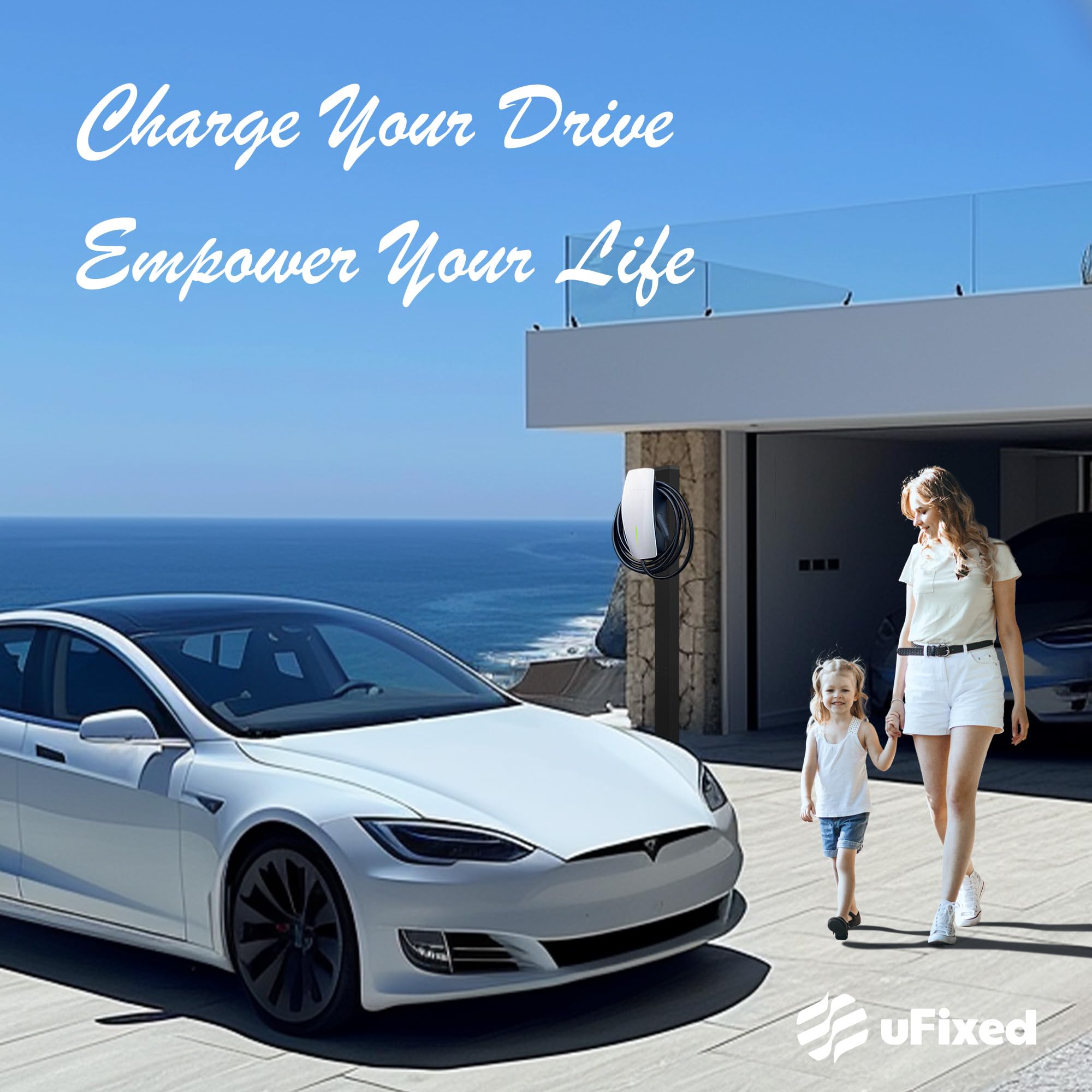Tesla Charger Pedestal Outdoor - Heavy Duty EV Charging Station Stand for Tesla Gen 3, Mobile Connector & J1772 Wallbox - Weatherproof Home & Commercial EV Charger Pedestal (Perfect for Driveway, Garage & Parking Lot Installation)