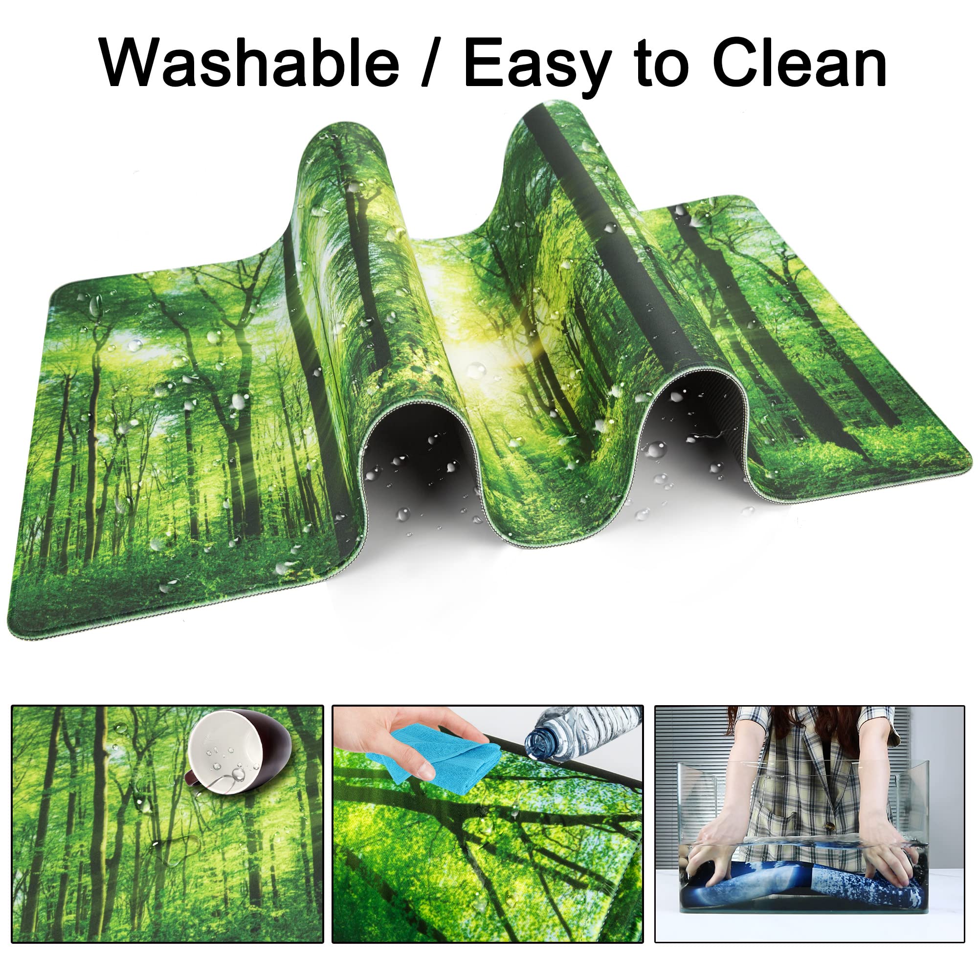 XXL Extended Gaming Mouse Pad 35''×15.6'' - Non-Slip Base & Stitched Edges Desk Mat for Computer, Office, Keyboard & Laptop (Green Forest) | Perfect for Gaming Setups, Home Office & Workspace Organization