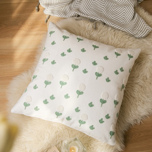 Floral Embroidered Cotton Pillow Cover - Decorative Bohemian Throw Pillow Case for Sofa, Bed & Home Decor - 18x18 Inches