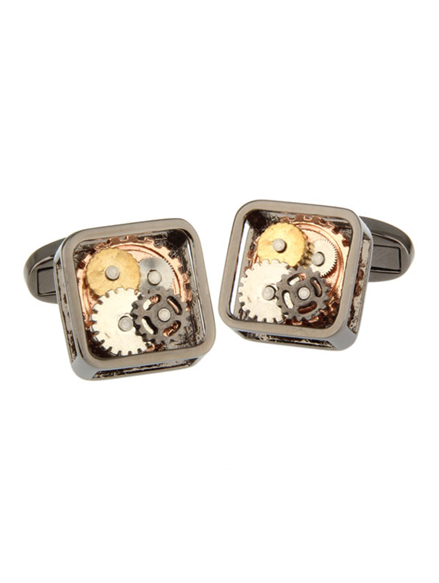 DÉCLIC Gear Square Cufflinks in Gunmetal Finish - Stylish Men's Dress Accessories for Weddings, Business & Formal Events